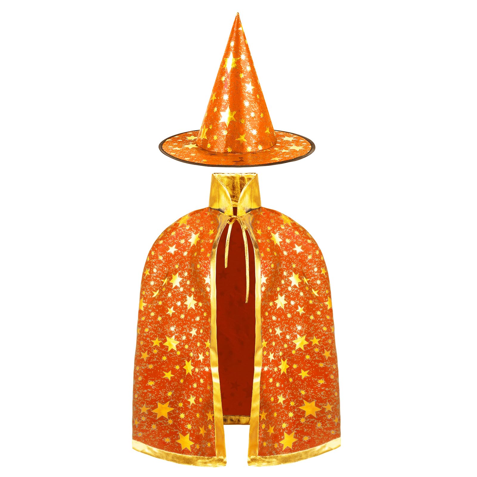 AYBUY Kinder Halloween Kostüm, Zauberer Kostüm Kinder, Wizard Cape Witch Umhang mit Hut, Kinderkostüm Hexenhut Faschingskostüm für Karneval Fasching Cosplay Junge Mädchen, Orange