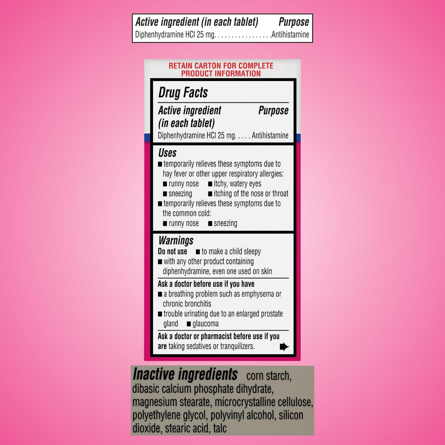 Dye-Free Allergy Relief 25 mg, 100ct Tablets (Pack of 2)