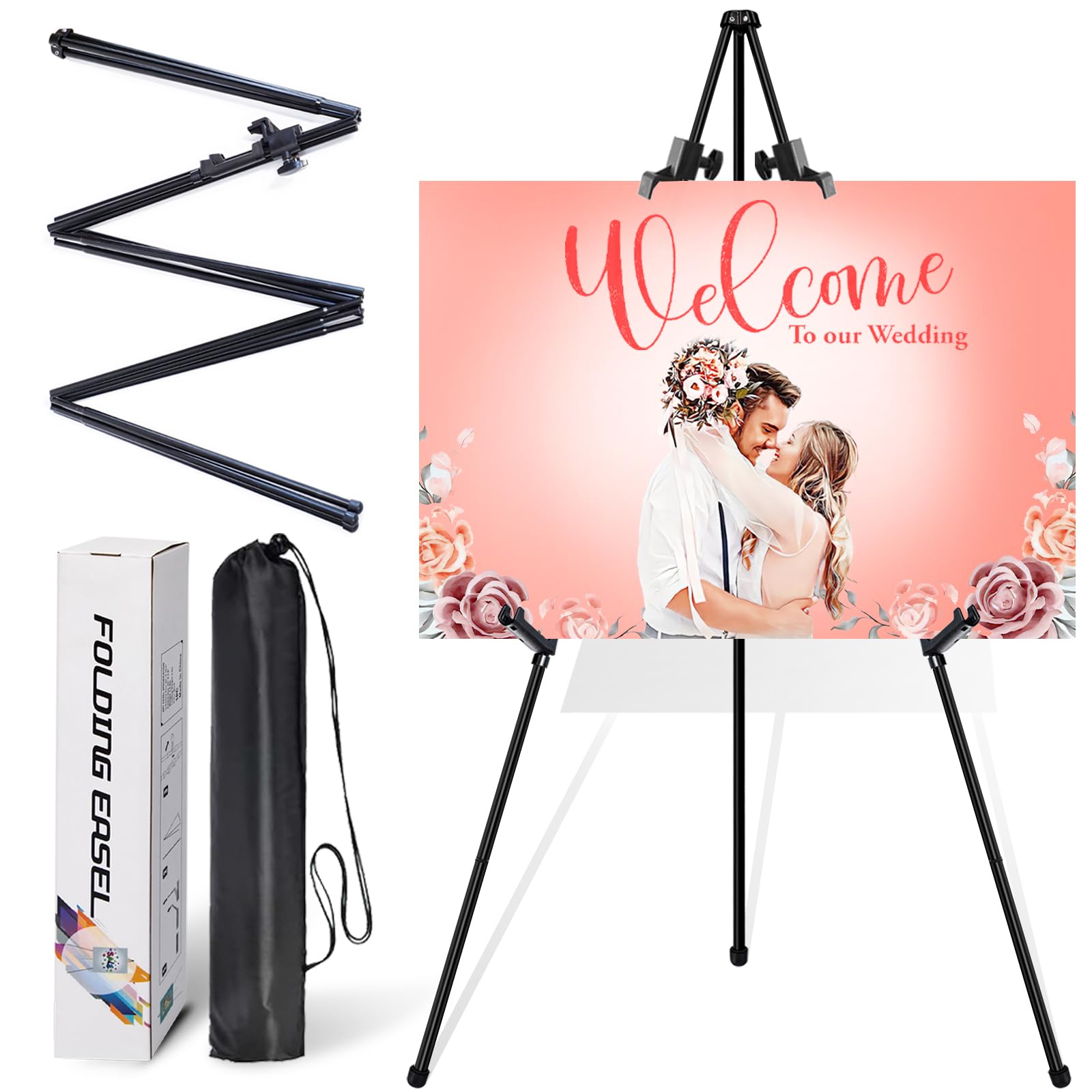VAIIGO Métal Chevalet 168cm, Pliable et Réglable. Chevalet pour Affiches avec Pince Fixe, Idéal pour Mariages ou Expositions. Sac de Rangement Inclus. (Noir01, 1 Pièce VAIIGO Métal Chevalet 168cm, Pliable et Réglable. Chevalet pour Affiches avec Pince Fixe, Idéal pour Mariages ou Expositions. Sac de Rangement Inclus. (Noir01, 1 Pièce