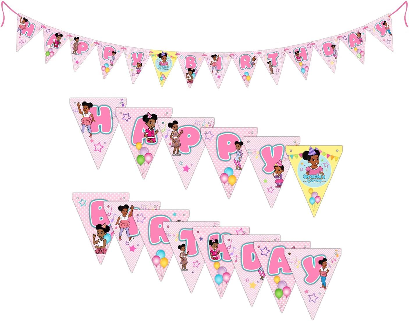 Gracie’s Corner Birthday Banner Decorations, Party Decoration Pennants, and Ribbon Banner, Custom Pink Party Decor for Birthday Parties and Special Events (9 Feet, Pink & Multi-Color)