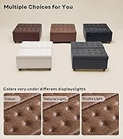 Vista 6 de Tbfit Large Square Storage Ottoman Bench, Tufted Upholstered Coffee Table Ottoman with Lift Top & Solid Wood Legs, Oversized Storage Ottomans Toy