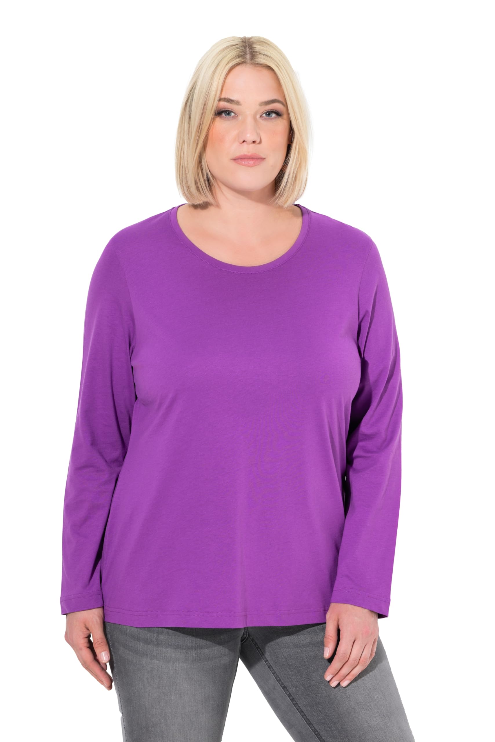 Ulla Popken Women's Shirt, Slim, Rundhalsausschnitt, Langarm Tunic, Purple, 24 UK/26 UK