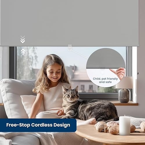 Miniatura 3 de Persianas enrollables 100 % opacas, sin cordón, para ventanas de interior, parada libre, tela aislante térmica, protección UV, persianas opacas para