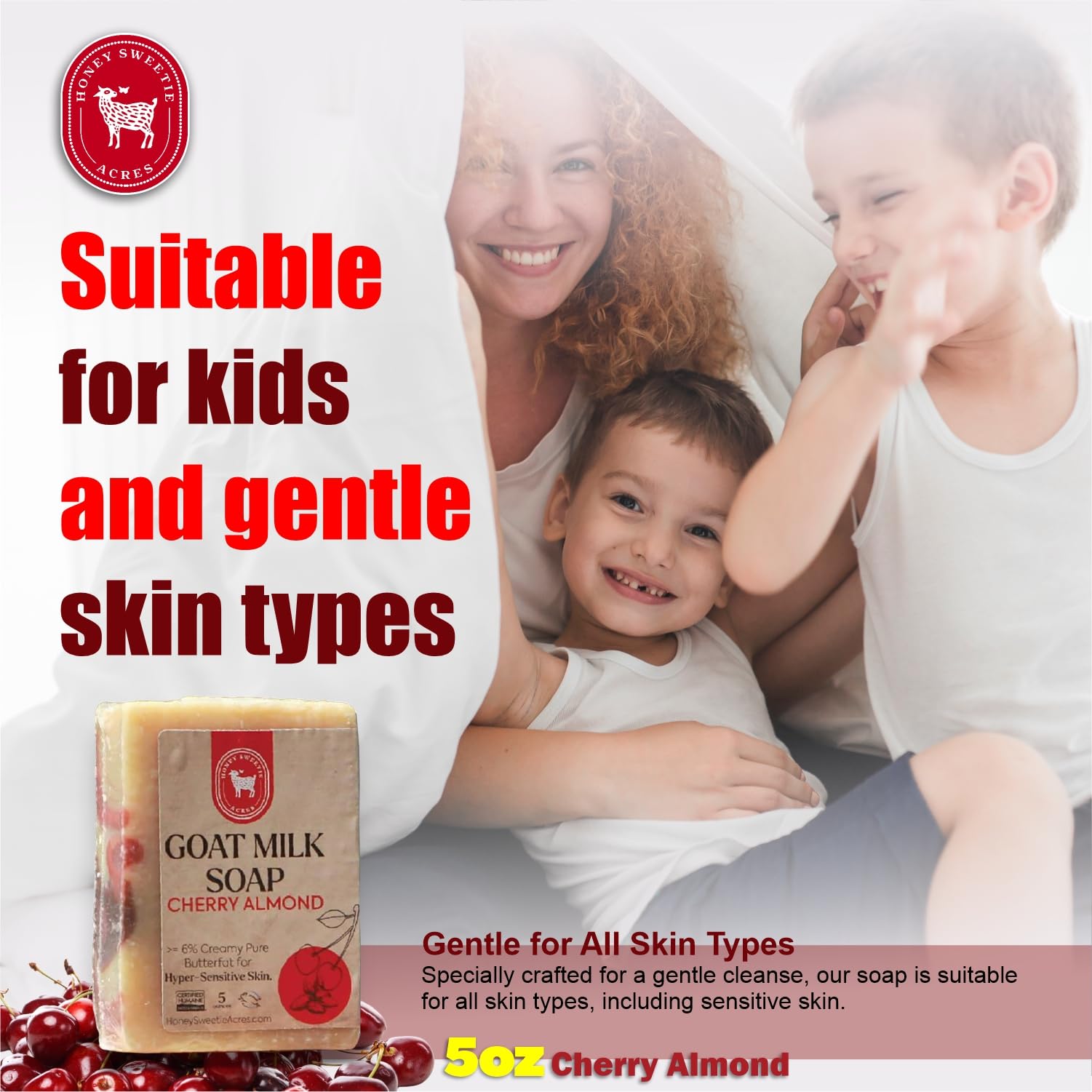 Honey Sweetie Acres Cherry Almond Goat Milk Soap - Handmade 5 oz Bar, Made with Natural Ingredients, Moisturizing & Gentle, Made in the USA