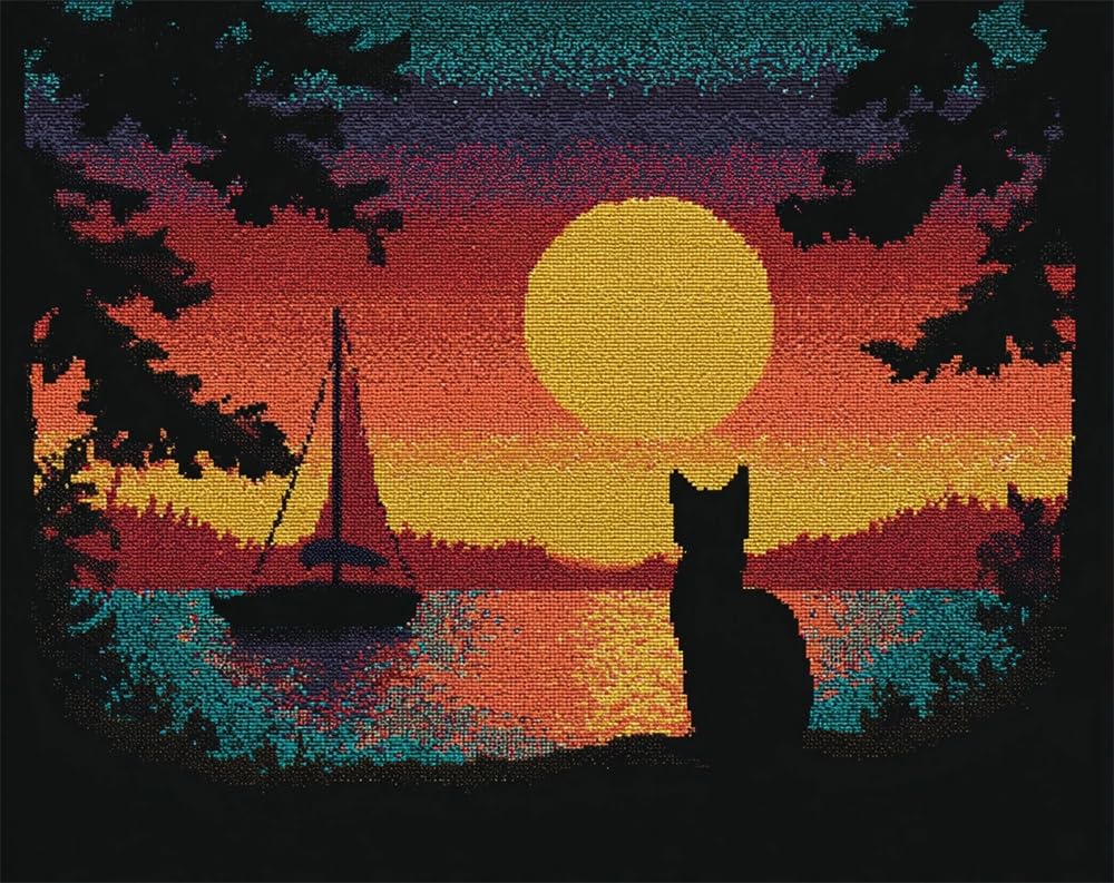 Kitquiver DIY Latch Hook Rug,Cats Back Under The Starry Sky,Crochet Kits Embroidery Kits Home Carpet Rug Making Canvas,Needlework Crafts for Home Decor 39X55In