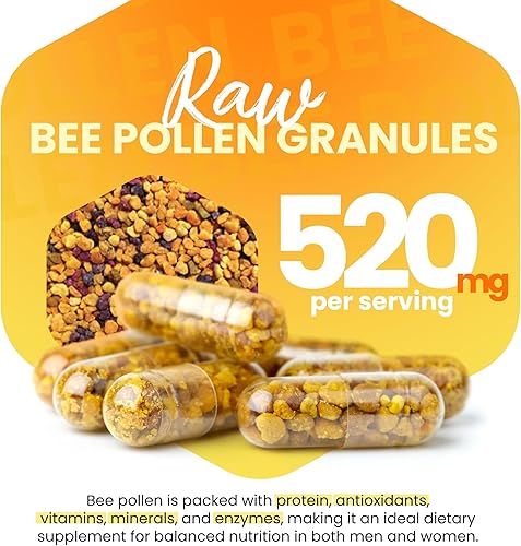 Miniatura 2 de Suplemento de polen de abeja 100% natural y crudo polen de abeja en cápsulas vegetarianas multivitamínico de polen fermentado, superalimento