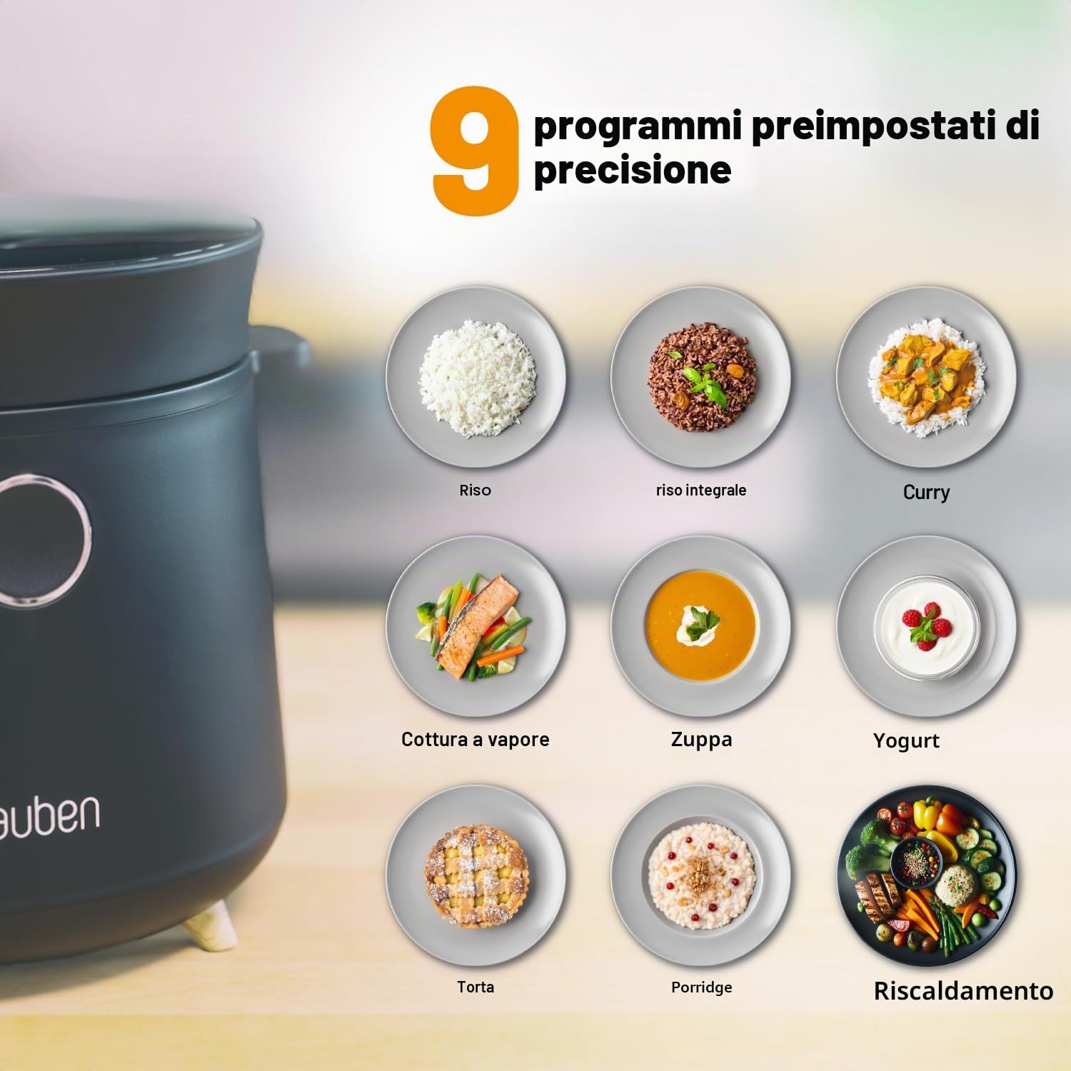 Lauben Multifunction Rice Cooker 1500BW, cuociriso multifunzionale, 350W, 1,5l, display digitale, 9 programmi, rivestimento antiaderente, conservazione temperatura, ritardo