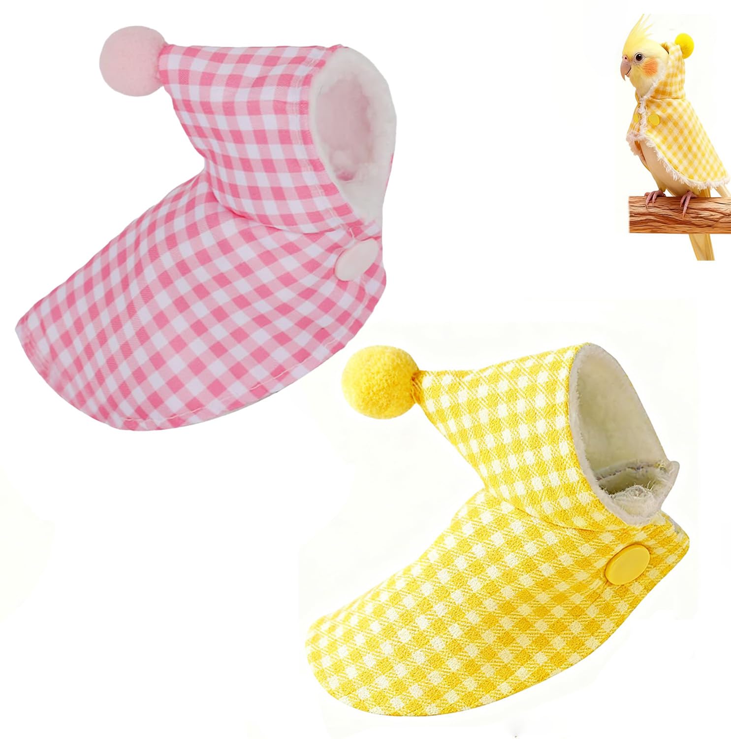 2Pcs Parrot Diaper, Bird Diaper, Clothes for Parrot, Warm Cape with Yellow and Pink Color for Small and Medium Birds (Yellow+Pink)