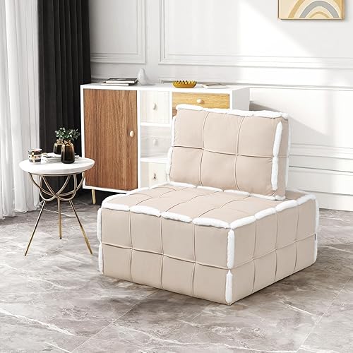 Miniatura 1 de KINFFICT Sofá tapizado de terciopelo sin brazos, silla moderna con estructura sólida, cómoda otomana para relajarse, leer y ver la televisión, beige