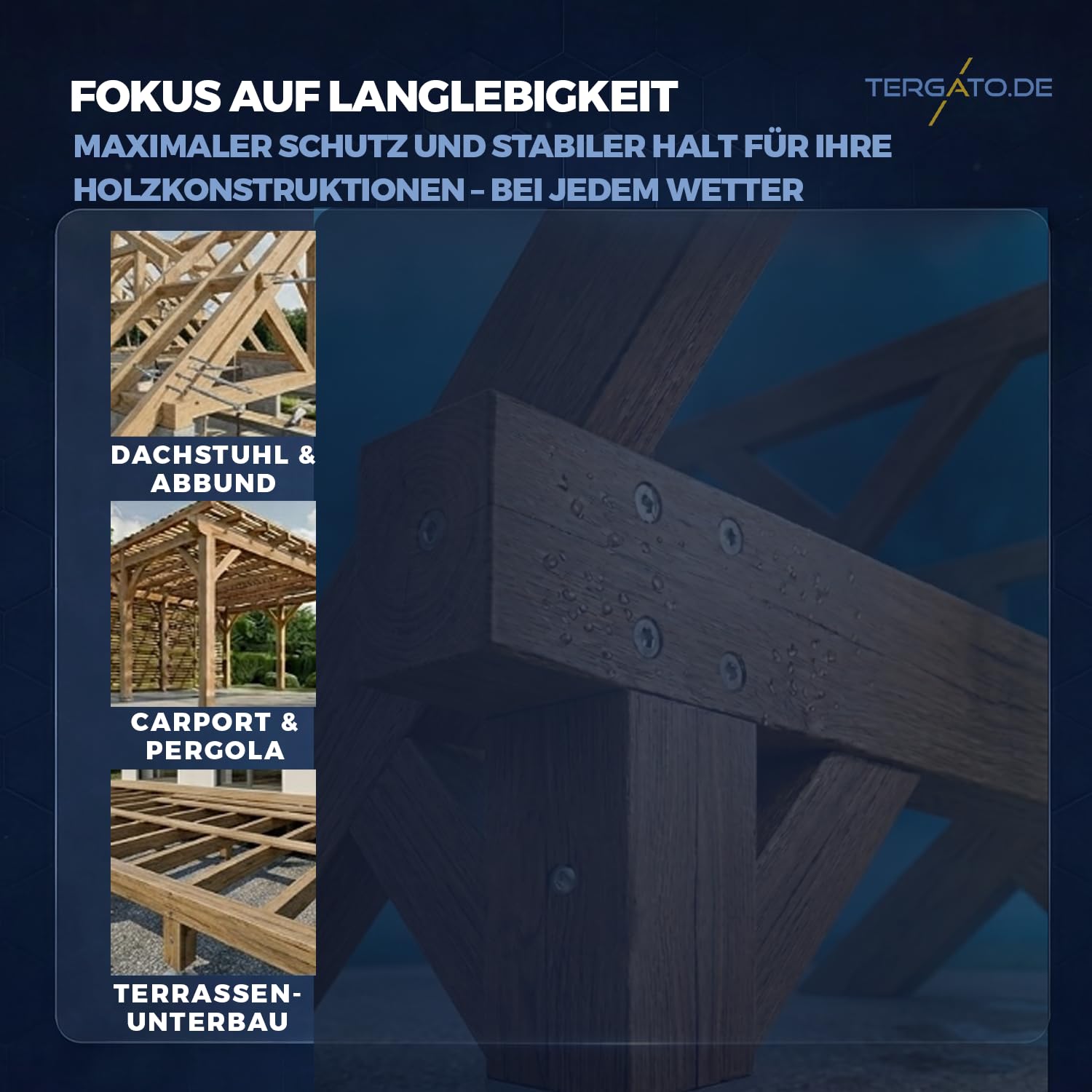 Holzbauschrauben 8x300 mm von Tergato | 50 Stk. Senkkopf blau verzinkt | TX40 Antrieb | Profi-Qualität HSeasy PRO SK | Anti-Spalt Schabenut & Fräsrippen