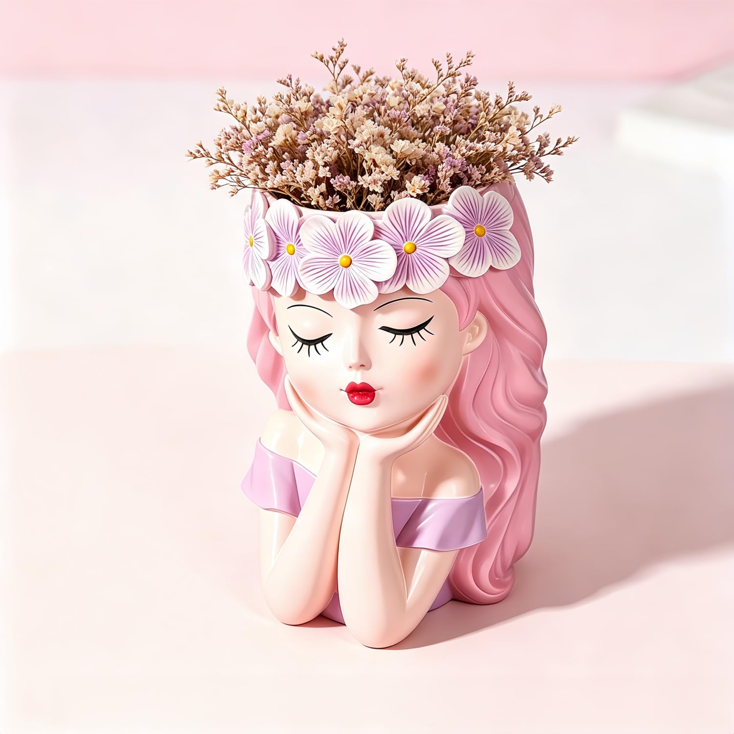 hogarevrumah Fairy Plant Pots Face Planter Pot Resin Flower Pot Head Planters Pots for Indoor Outdoor Plants Fairy Succulent for Mom Grandma Woman,15CM Flowerpot for Office Garden