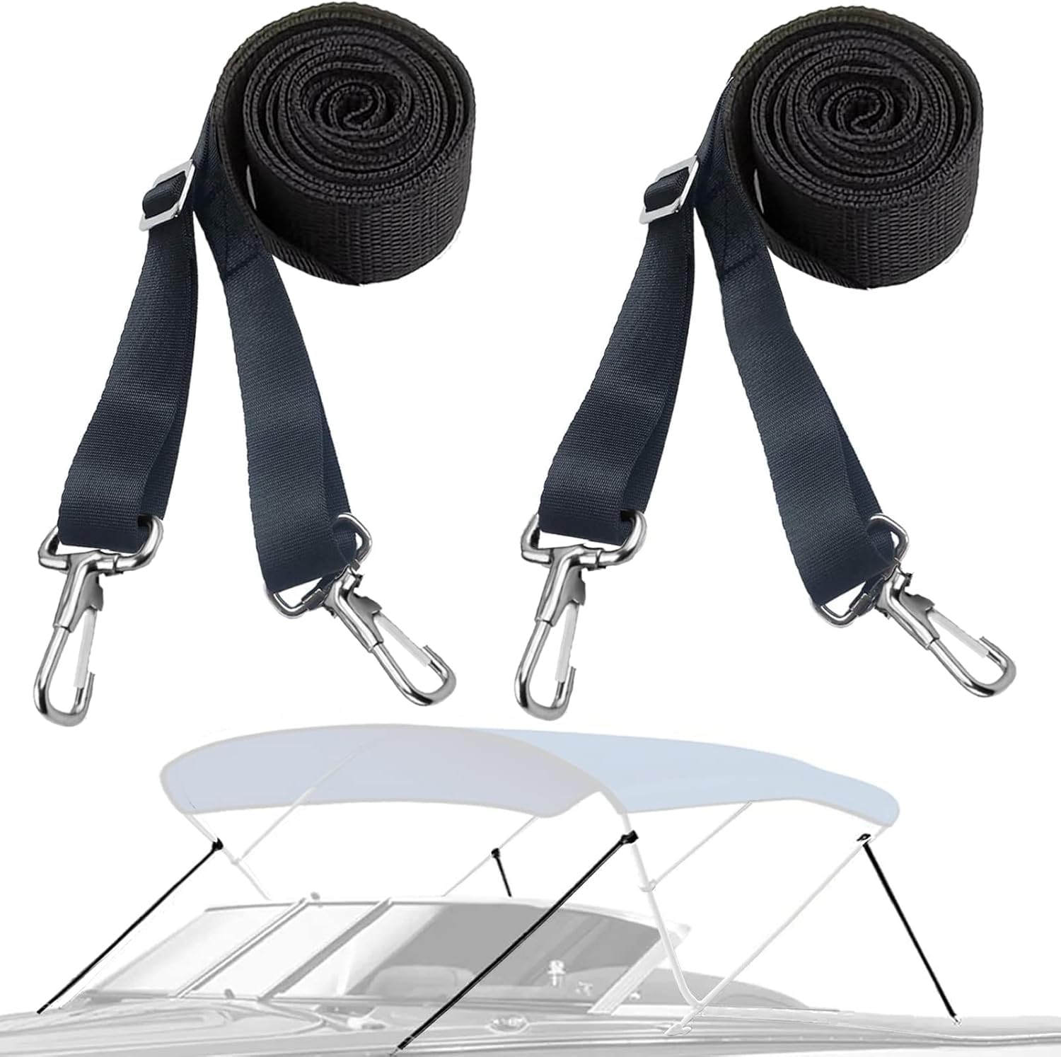 2 Pezzi Nero Cinghie per Tendalino Barca, Regolabili Cinghie Bimini, Cinghia per Tendalino Barca, Cinghie con Tiraggio per Tendalino Barca, Cinghia Tendalino per Barca, Canoa, Kayak, Yacht