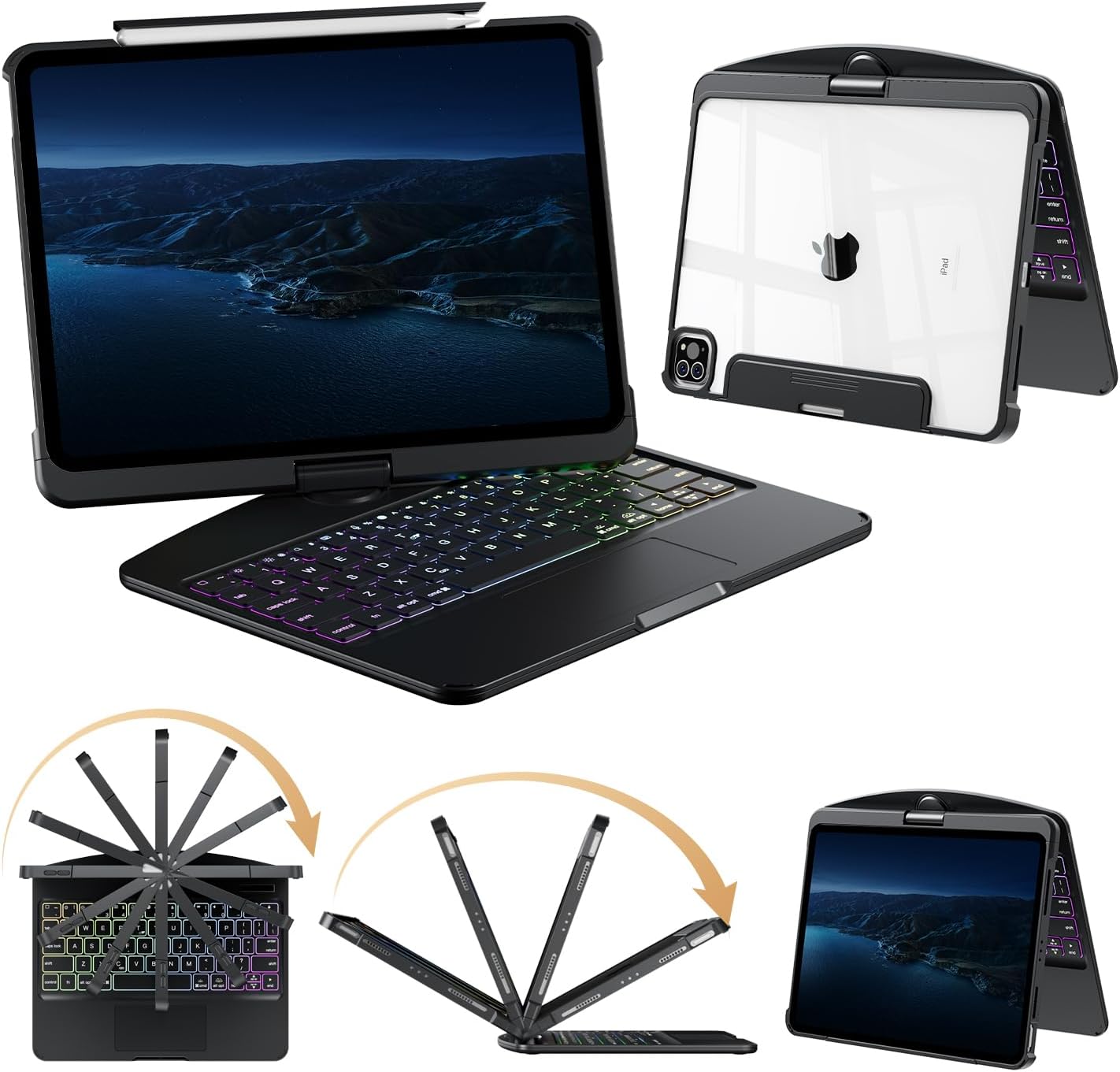 Keyboard Case for iPad Pro 13-inch (M5 2025 / M4 2024), Wireless iPad Pro 13 Inch Case with Keyboard Multi-Touch Trackpad, Battery Level Visualization with 360° Rotatable & Pencil Holder, Black