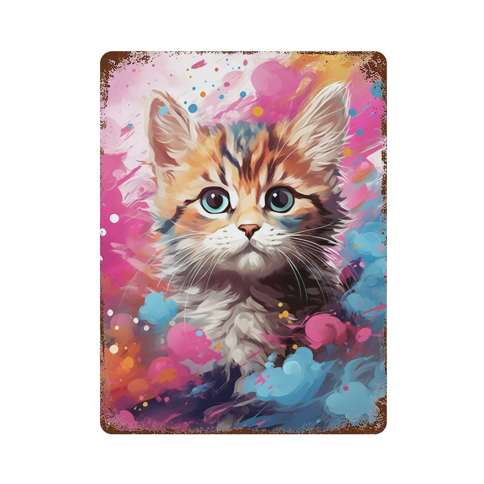 Colorful Kitten Painting-9 Rusty Metal Tin Sign 15.7"x11.8", Rustic Home Decor for Garage, Pub Or Kitchen
