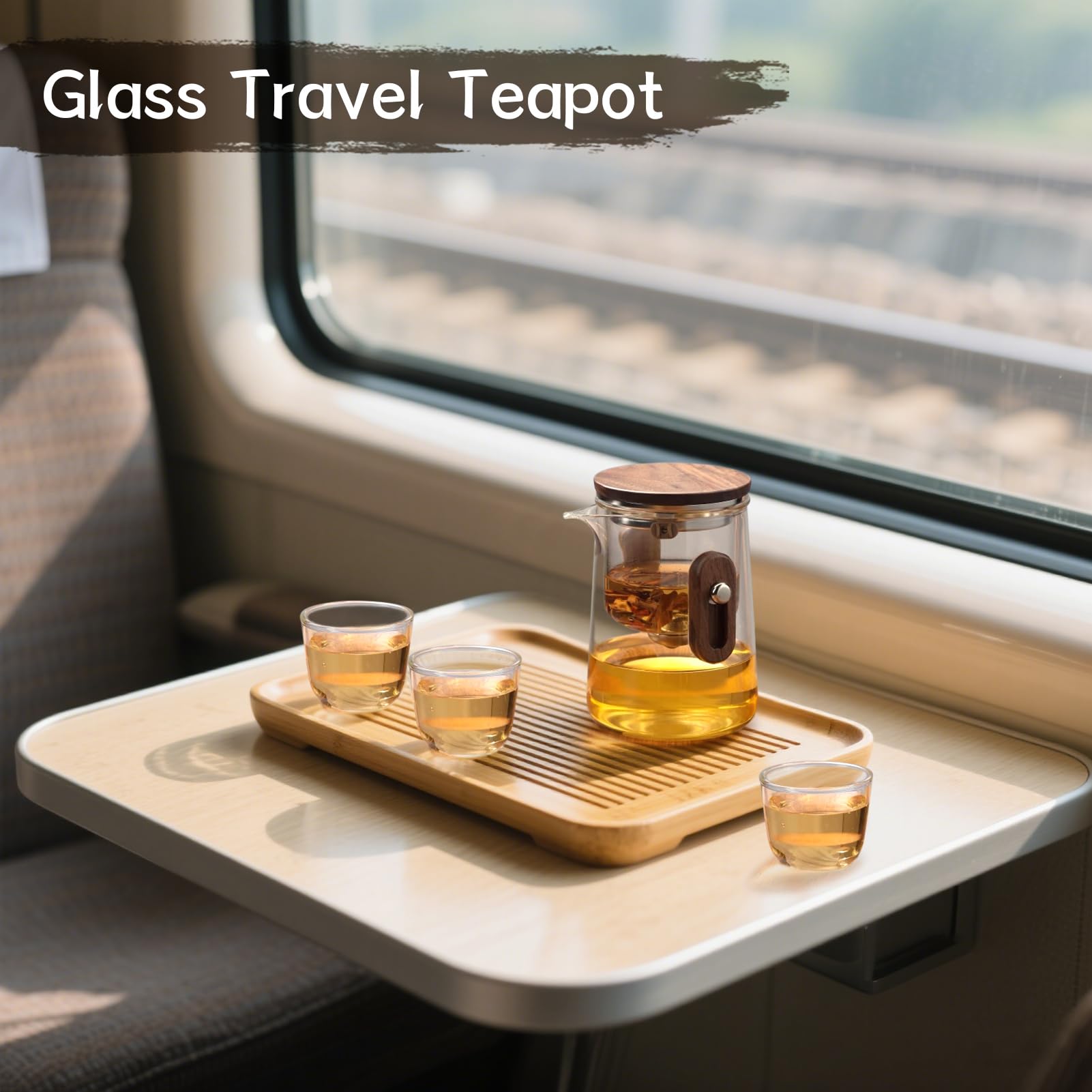 Enchanti Teekanne, magische Hexerei, verzaubertes Glas, Reise-Teekanne mit abnehmbarem Sieb, Borosilikatglas, Wassertrennung, Drucksteuerung, Teekanne mit 3 Tassen, Aufbewahrungstasche, 330 ml