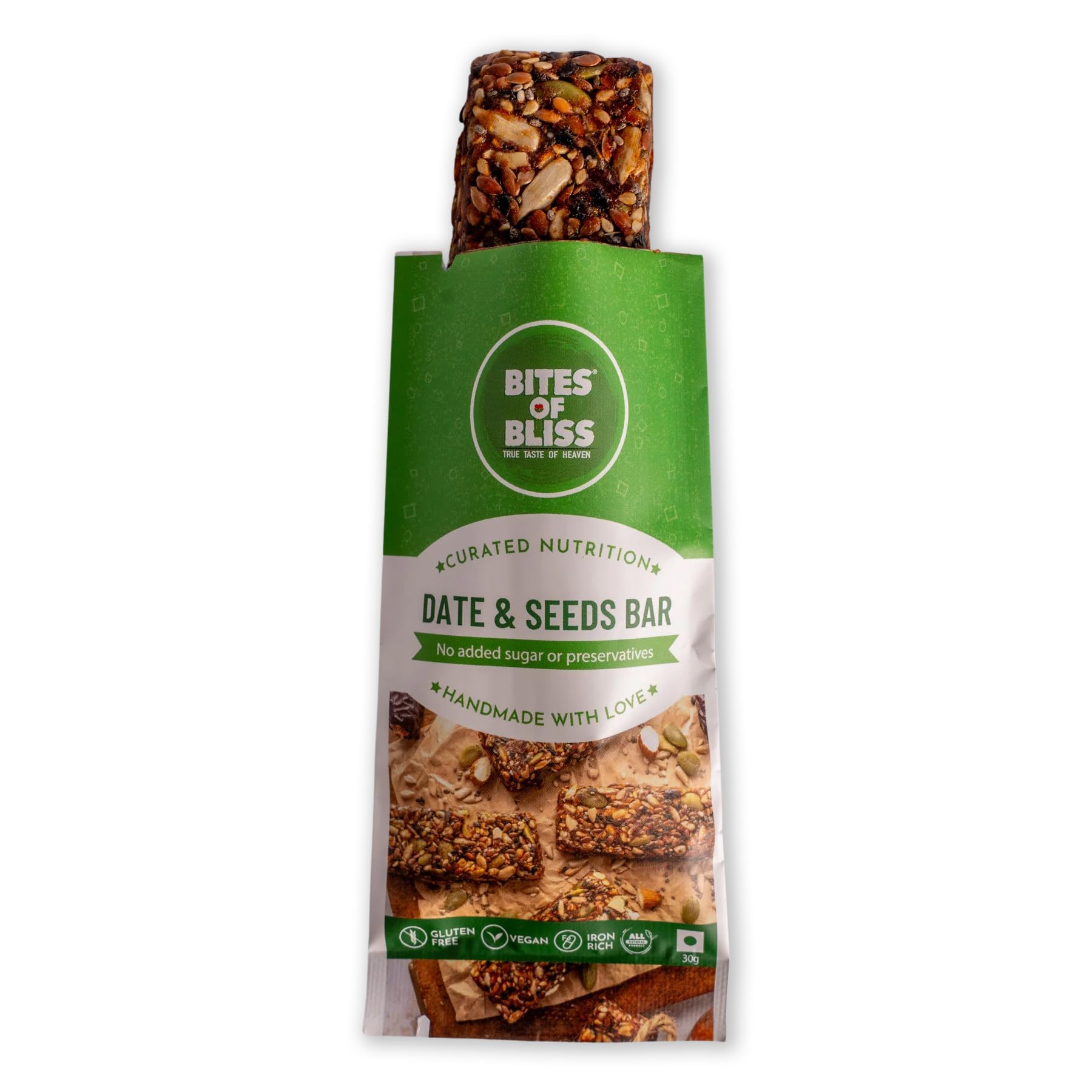 Bites of Bliss Date N Seeds Bar | Vegan Protein Bar Without Sugar | Dates, Almonds, Pumpkin, Sunflower, Flax, White & Black Sesame, Chia & Watermelon seeds | No Added Preservatives | Healthy Energy Bars | Double Pack — Amazon image 6