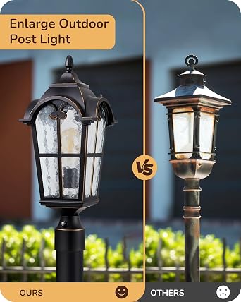 EDISHINE Large Size Dusk to Dawn Outdoor Post Light, 21.9'' H 120V Pole Light Fixture with Pier Mount Base, Waterproof Exterior Lamp Post Lantern Head for Yard, Driveway, Fence, Black, Hardwired