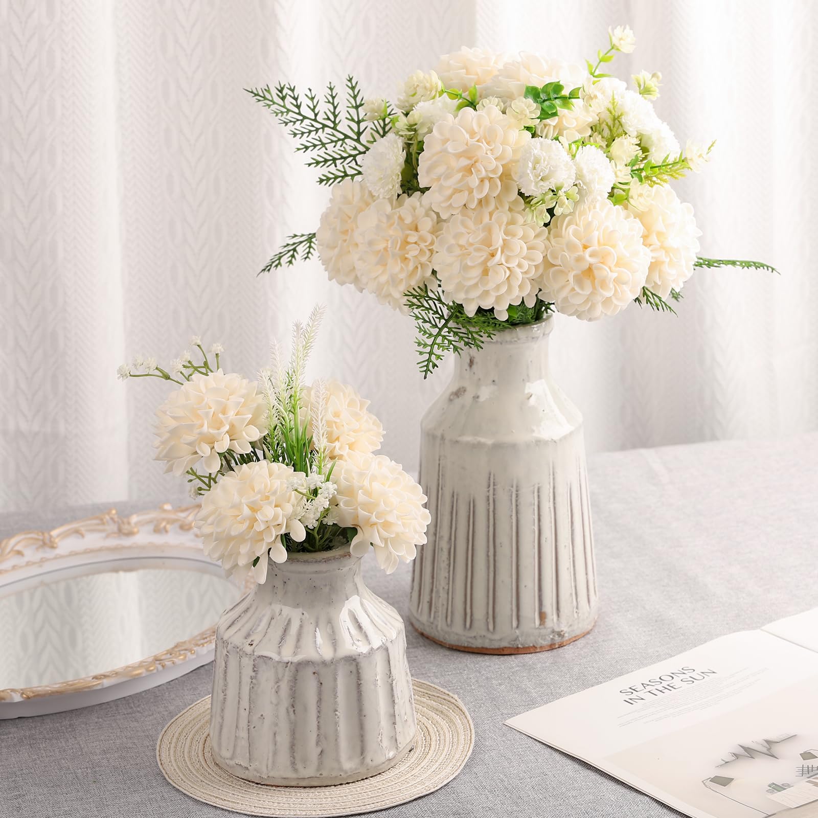 N&T NIETING Artificial Flowers 20pcs Fake Dahlia Flowers with Leaves and Stems - Image 3