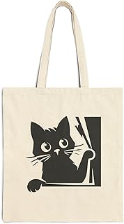 شنطة يد كبيرة توت من القماش بسوستة لمحبي القطط - لون بيج - 746