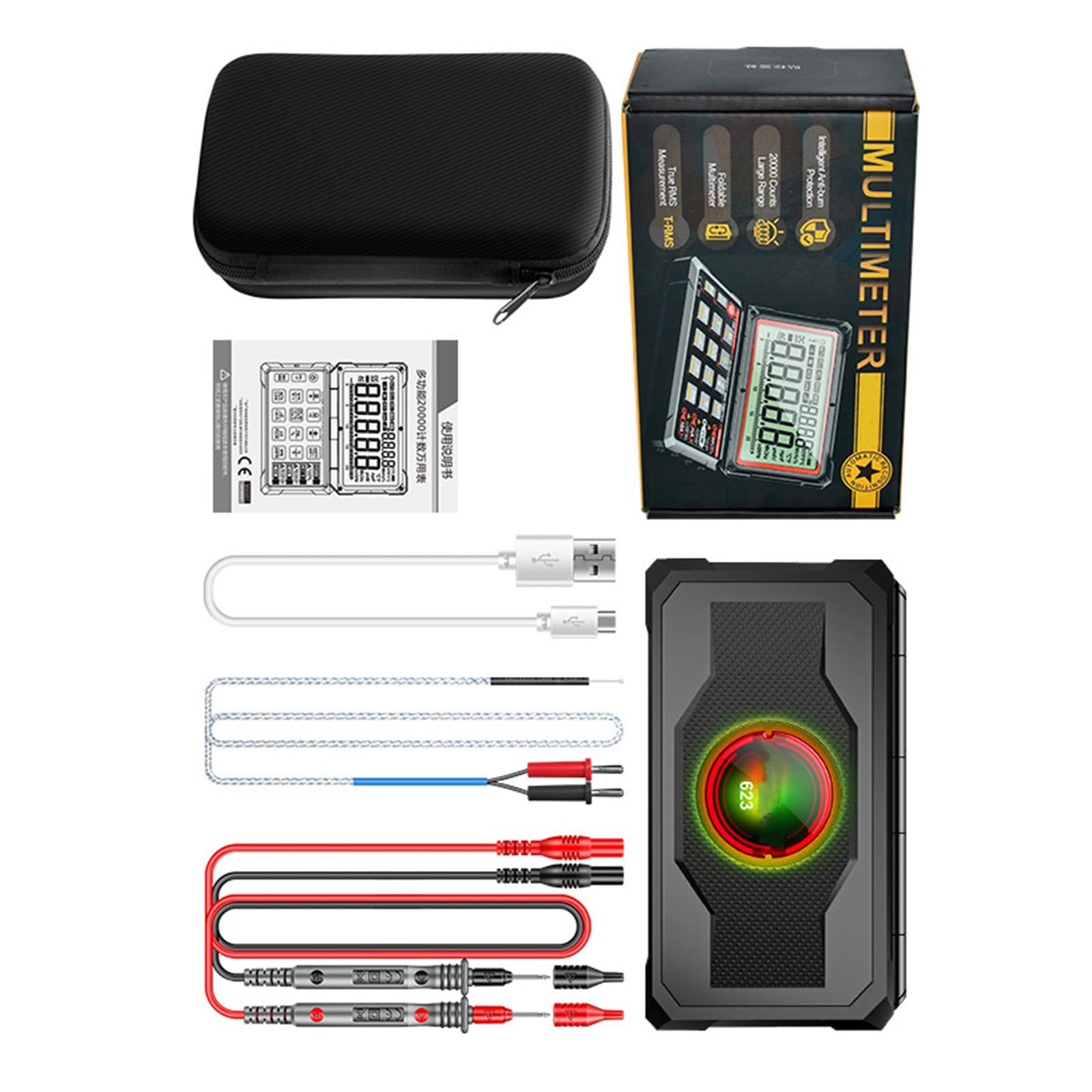Multimètre portable 623 intelligent LCD pour contrôle de circuit et inspection électrique terrain