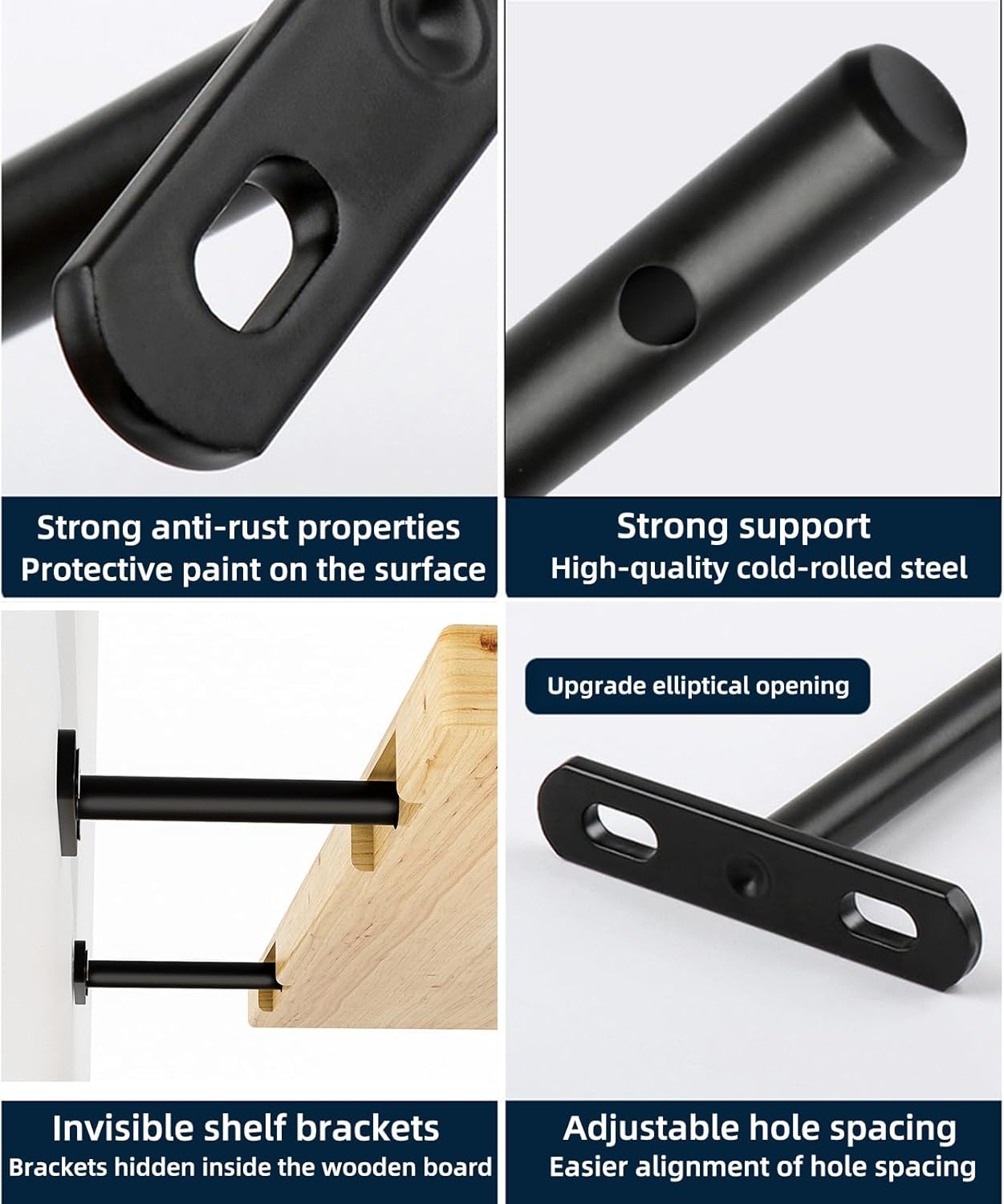 4-Inch Floating Shelf Bracket 6 Pack | Hidden Floating Shelves Brackets for Wood Shelf | Floating Shelf Hardware Heavy Duty| Blind Shelf Supports| Comes with Expansion Tube + Screw (Black)