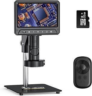 7" IPS Digital Microscope, 1080P HD Parfocal Lens Coin Microscope Magnifier, 1600X Soldering Microscope with Metal Stand, 30 LED Lights, 32GB Card, Wireless Remote, Windows/MacOS Compatible