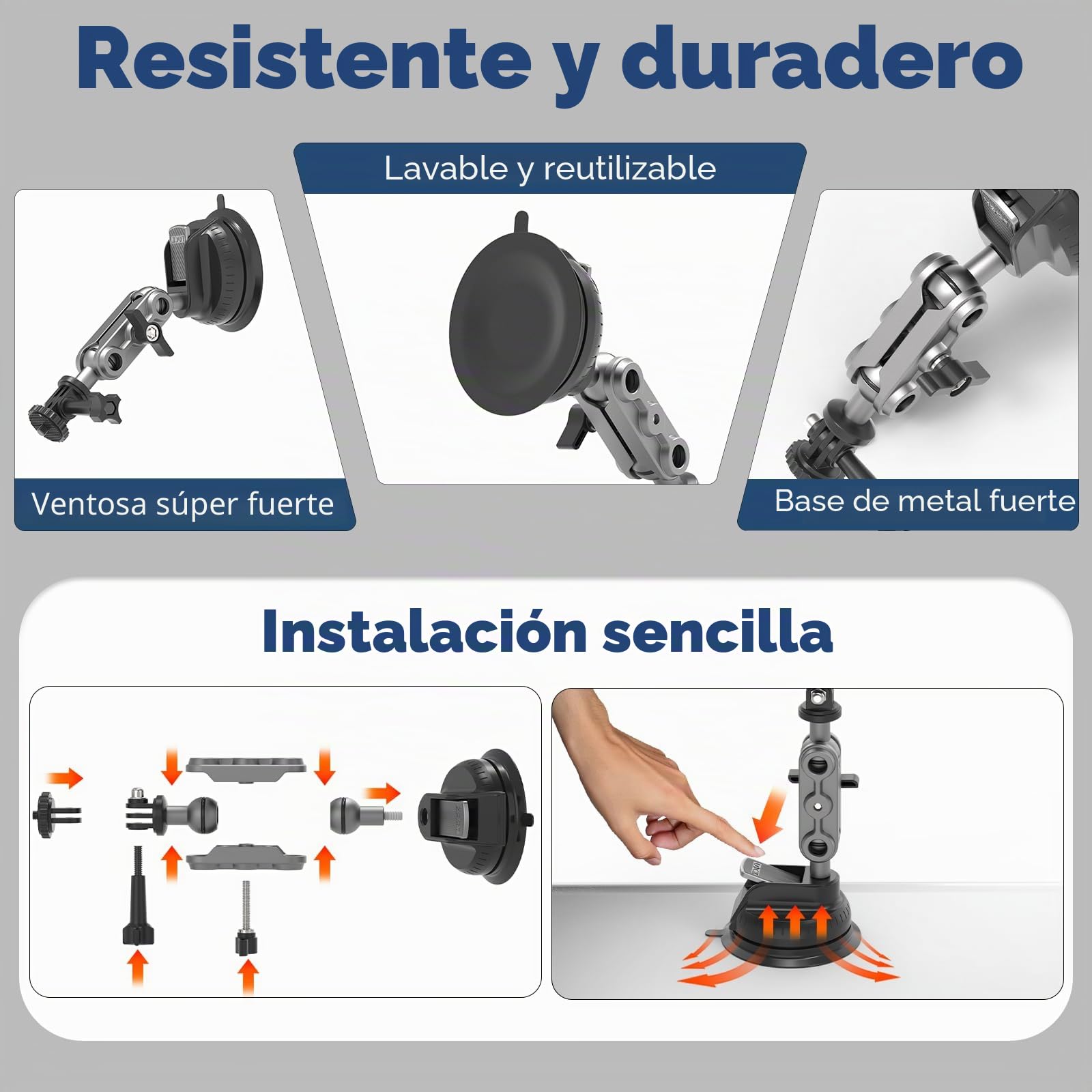 Wiseten Soporte de Ventosa Insta 360 X5 X4 X3 dji Osmo 360 Hero 13 12 11 10 9 Black, Ventosa Soporte con Cabeza de Bola Doble Rotación 360°, Montaje en Parabrisas o Ventana del Coche Accesorio
