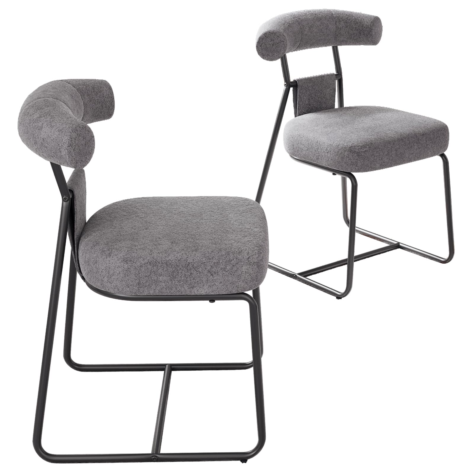 STARY Boucle Dining Chairs for Living Room with Black Metal Legs, Set of 2, Light Gray- Set of 2
