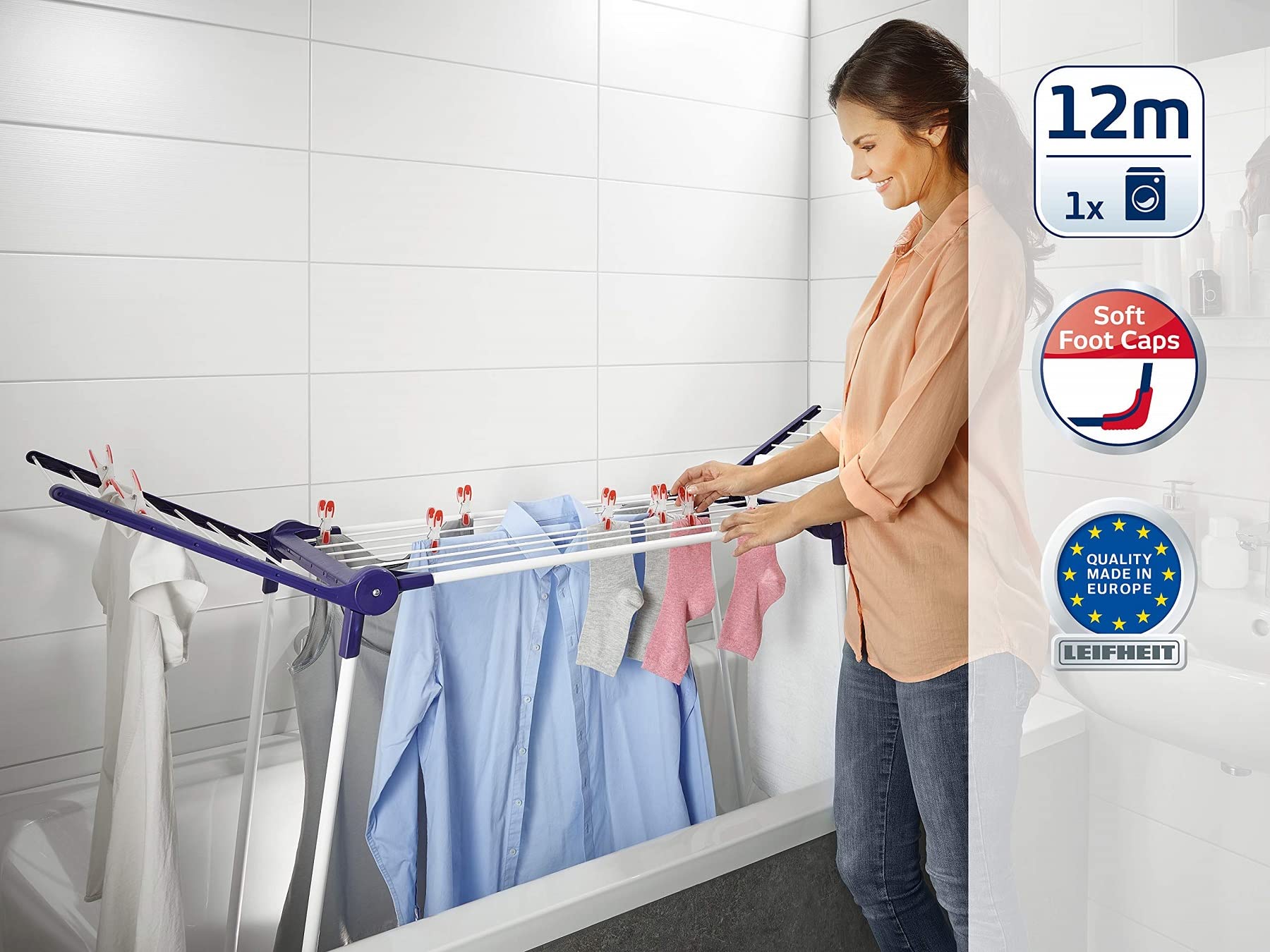 Leifheit Pegasus 120 Solid Compact Clothes Airer, Large Drying Area