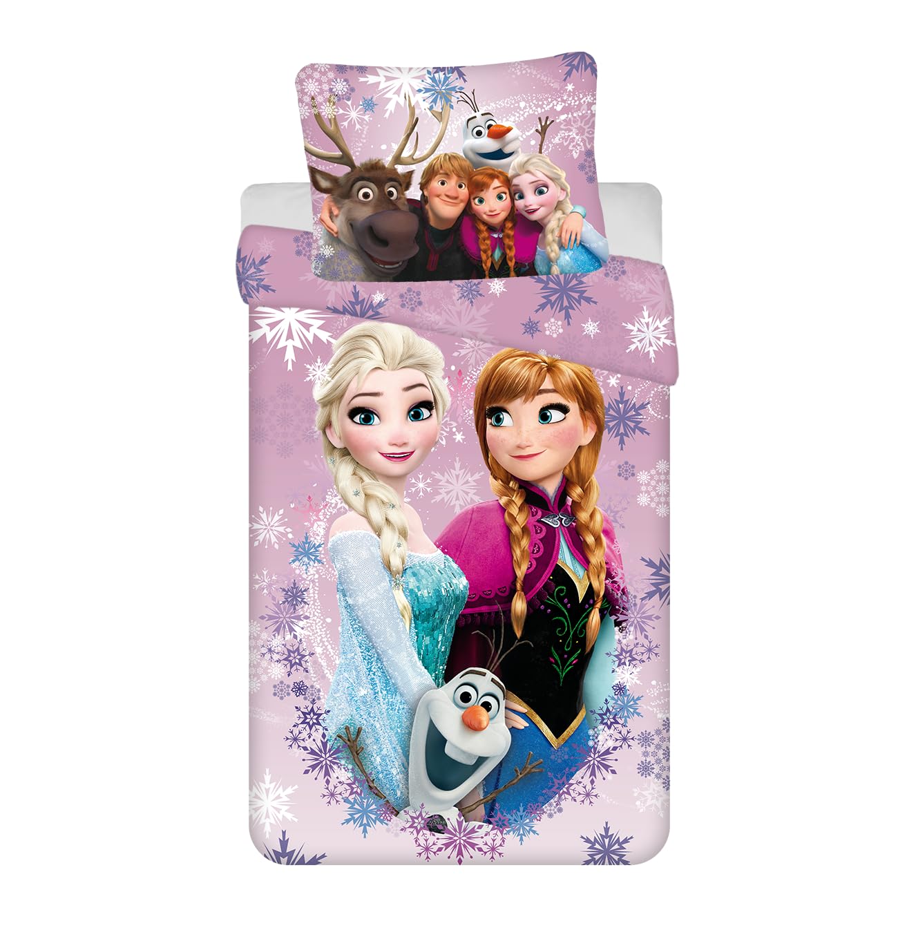 Jerry Fabrics Boys Purple Disney Frozen Single Size Bedlinen Set | Reversible Duvet Cover 140X200 Cm + Large Pillowcase 70X90 Cm, 100% Cotton | Disney Princess Elsa Anna Olaf Bedding For Kids