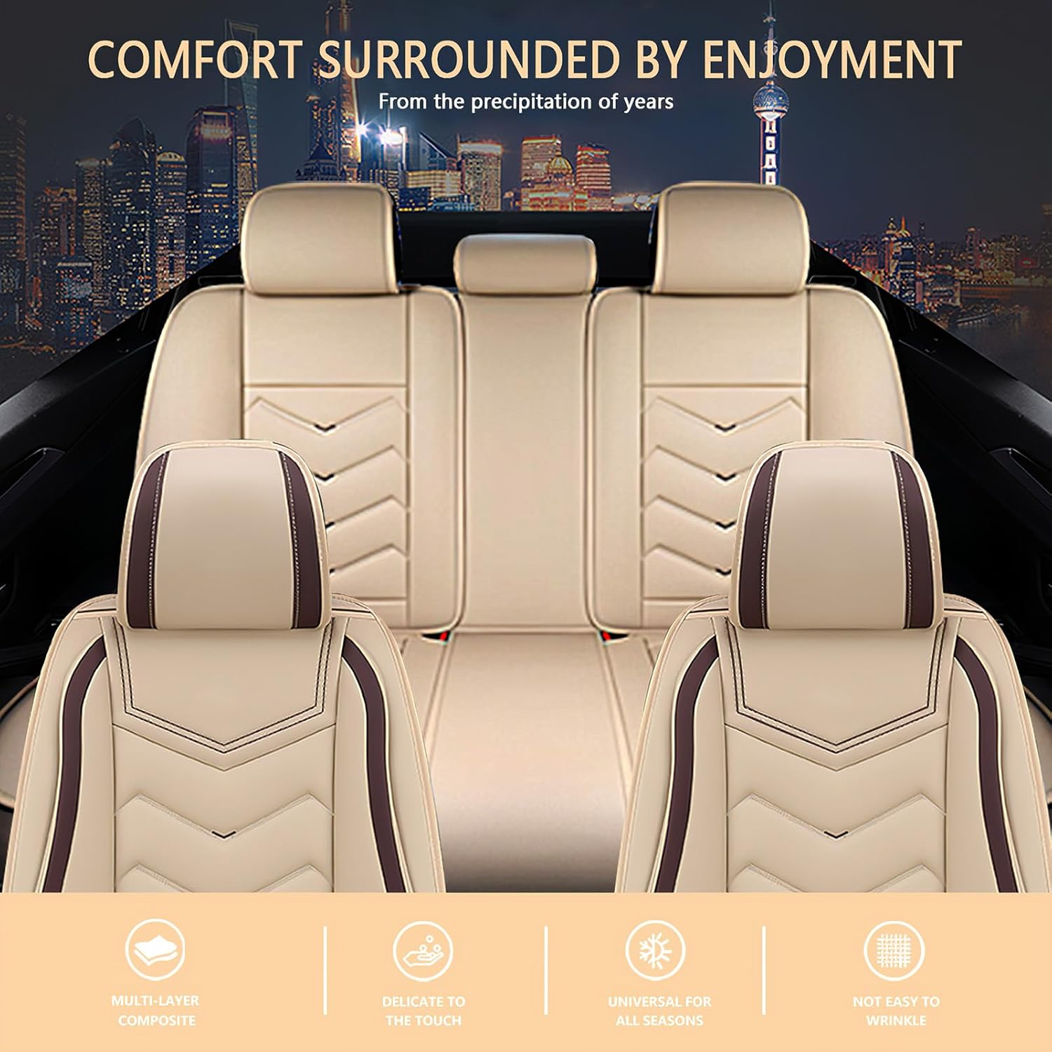 Fit for Honda Pilot 2007-2025 Seat Covers, Waterproof and Wear Resistant Sports Seat Cover, Premium Nappa Leather Car Seat Covers.(Standard 5 Seats/Beige)