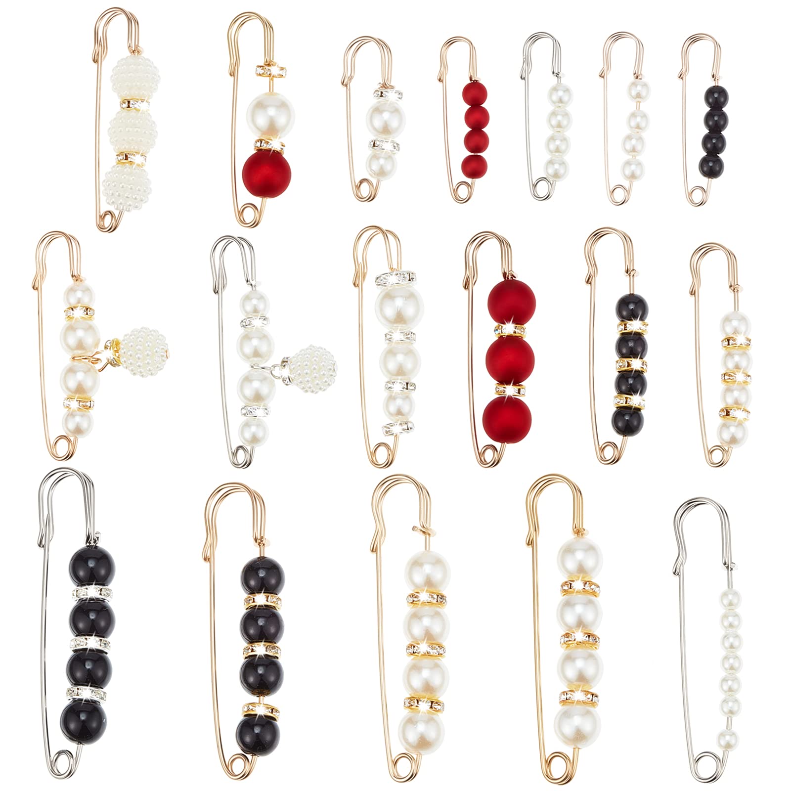 Hicarer 18 Pcs Pearl Safety Pin Brooches for Women Clothing Retro Style