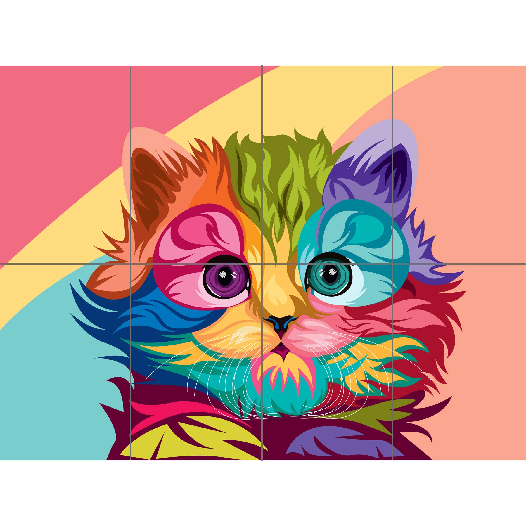 Artery8 Cat Illustration Cute Colourful XL Giant Panel Poster (8 Sections)