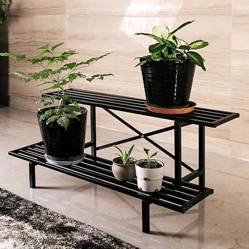 Miniatura 5 de Zhongma Soporte de metal resistente de 2 niveles para plantas para el hogar, interior y exterior, 35.43 pulgadas de largo x 17.5 pulgadas de ancho x