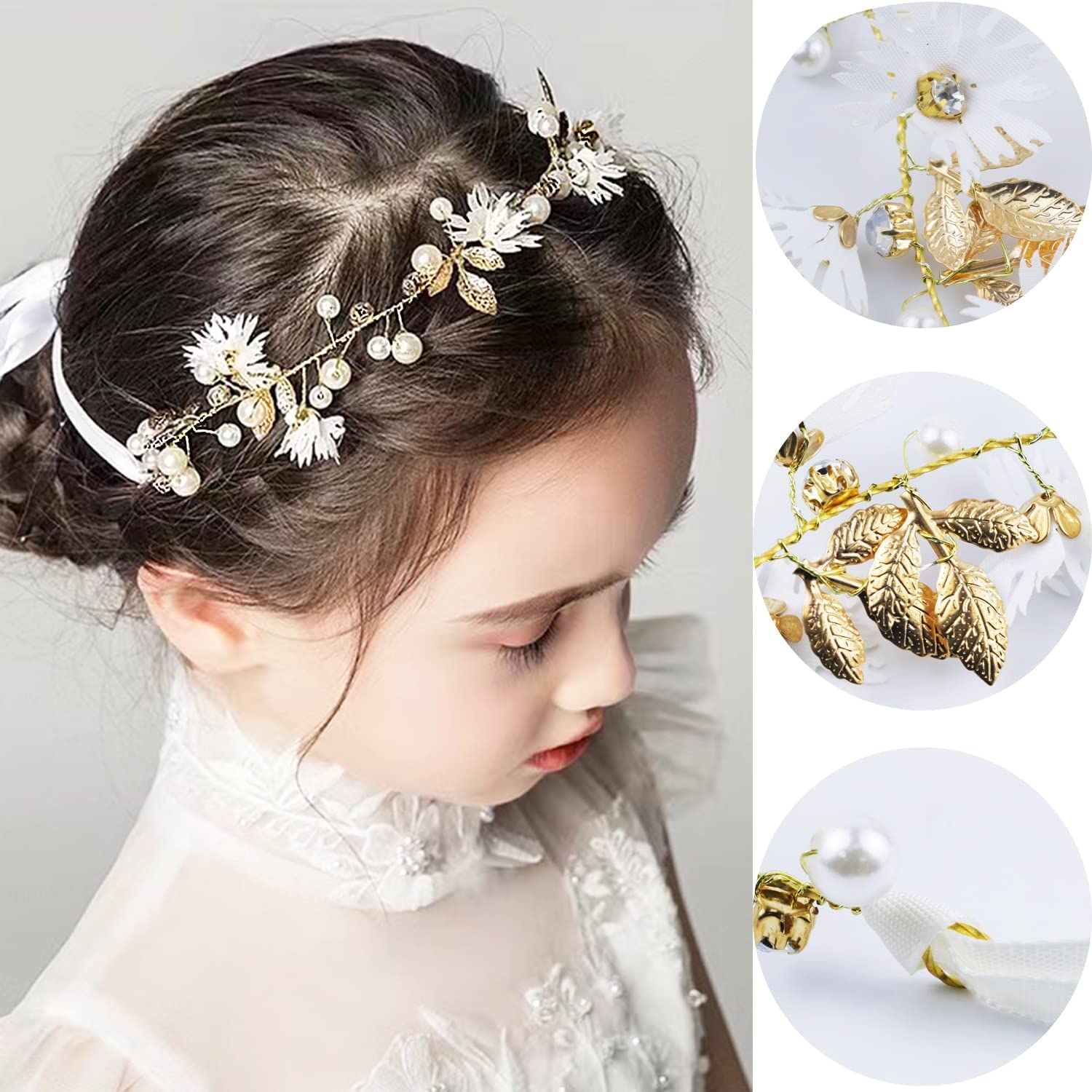 LAPOHI 2 Pieces Wedding Flower Headpieces, Pink Adjustable Hairband with Rhinestones, Pearl, Fairy Crown, Tiara for Girls, Women, Flower Girls, Bridesmaids - Image 3