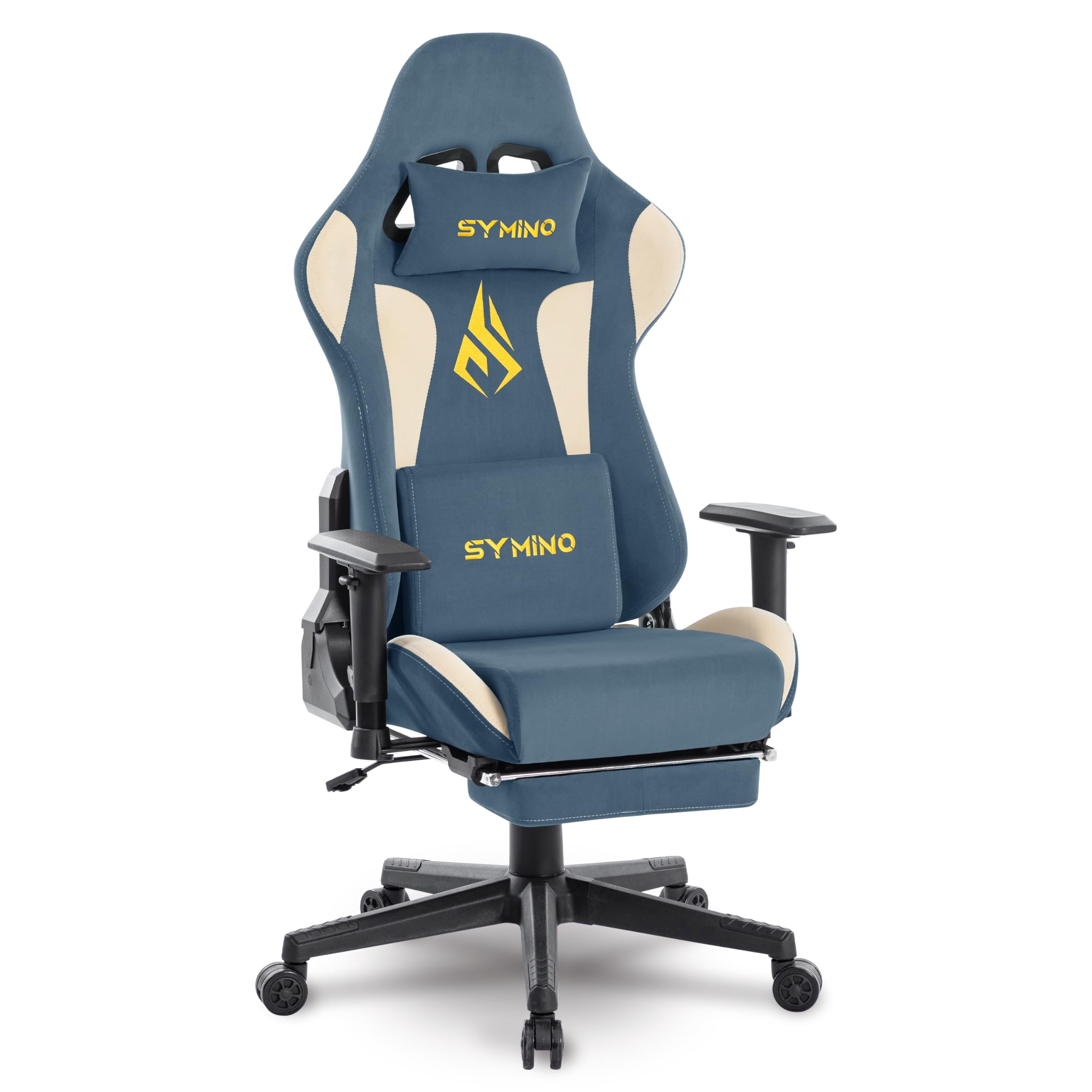 Symino Gaming Stuhl, Luxuriöser Wildlederimitat Gaming Chair, Ergonomischer Bürostuhl Schreibtischstuhl mit Fußstütze Kopfstütze und Lendenkissen, 90-167° Rückenlehne, Blau-Beige