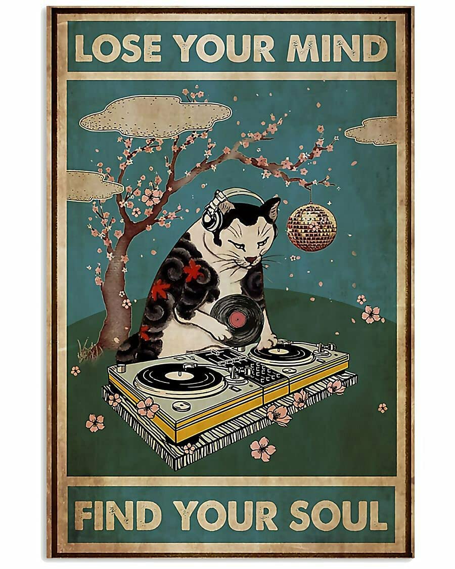rayprint Dj Lose Your Mind Find Your Soul Metal Plaque Tin Sign Cocktail Vintage Retro Painting Wall Decor For Pub Bar Club Kitchen Restaurants Cafe Home Decorations Art Wall Decor 8x12 Inch