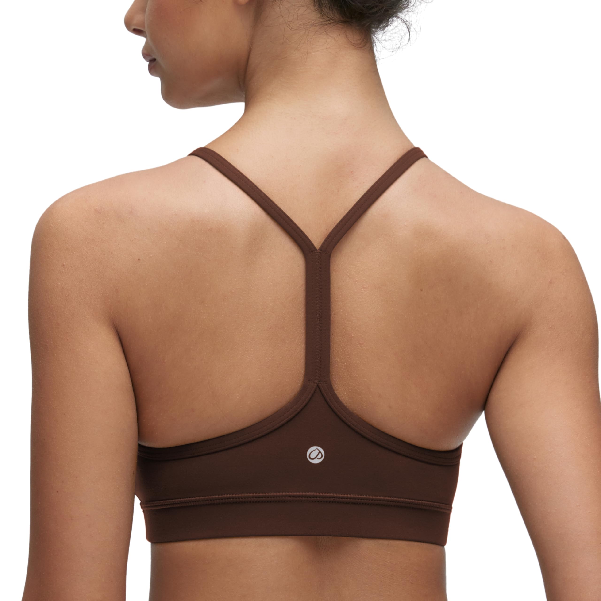 CRZ YOGA Women's Butterluxe Padded Sports Bra - Low Impact Y Back Strappy Bra Racerback Spaghetti Straps Gym Yoga Bras Lava Brown XS