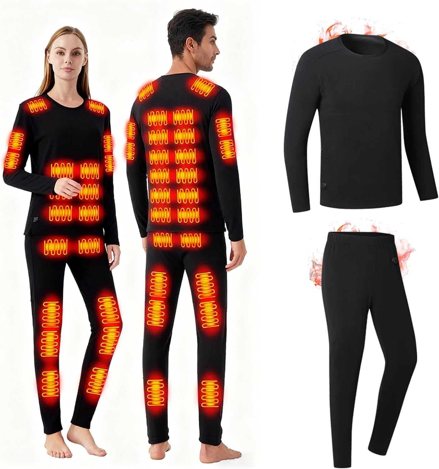 Heated Thermals Underwear Men Women: 42 Heating Zones Electric Thermal Long Johns Pants Set USB Base Layer