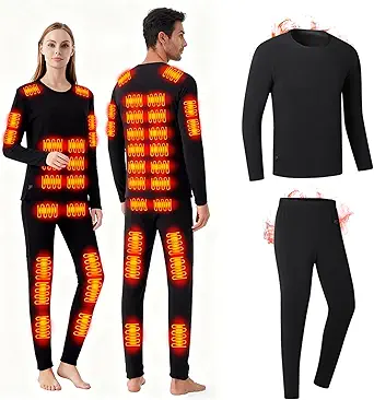Heated Thermal Underwear for Men and Women: 42 Heating Zones Electric Long Johns Set with USB Power