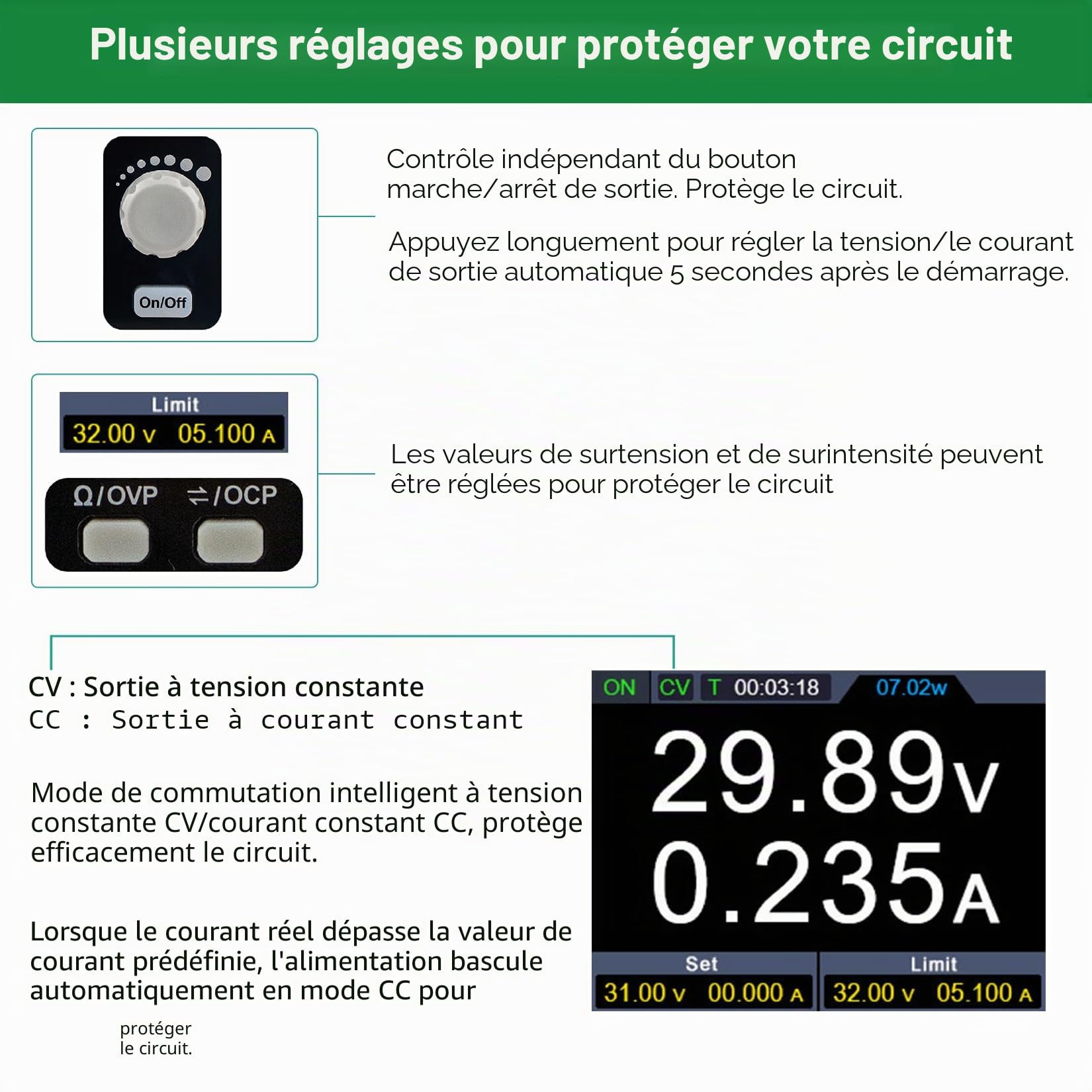OWON SPM3103 Alimentation Laboratoire 30V 10A 2 en 1 DC Bloc d'alimentation et Multimètre Réglable Alimentation de Laboratoire avec écran LCD de 2,8 Pouces, Multimètre de 4 1/2 Support USB et SCPI