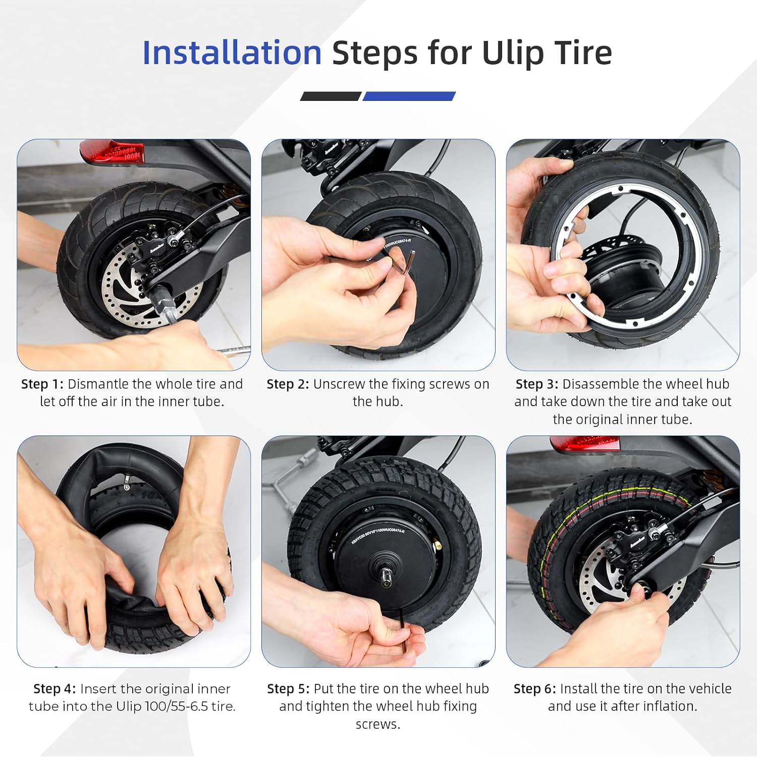 Ulip 100/55-6.5 Vacuum Tire for Dualtron Ultra 2 THUNDER II Kaabo Wolf Warrior Electric Scooter Tubeless Wider and Thicker Tires Non-Slip Spare Wheels for Scooter 2 PCS