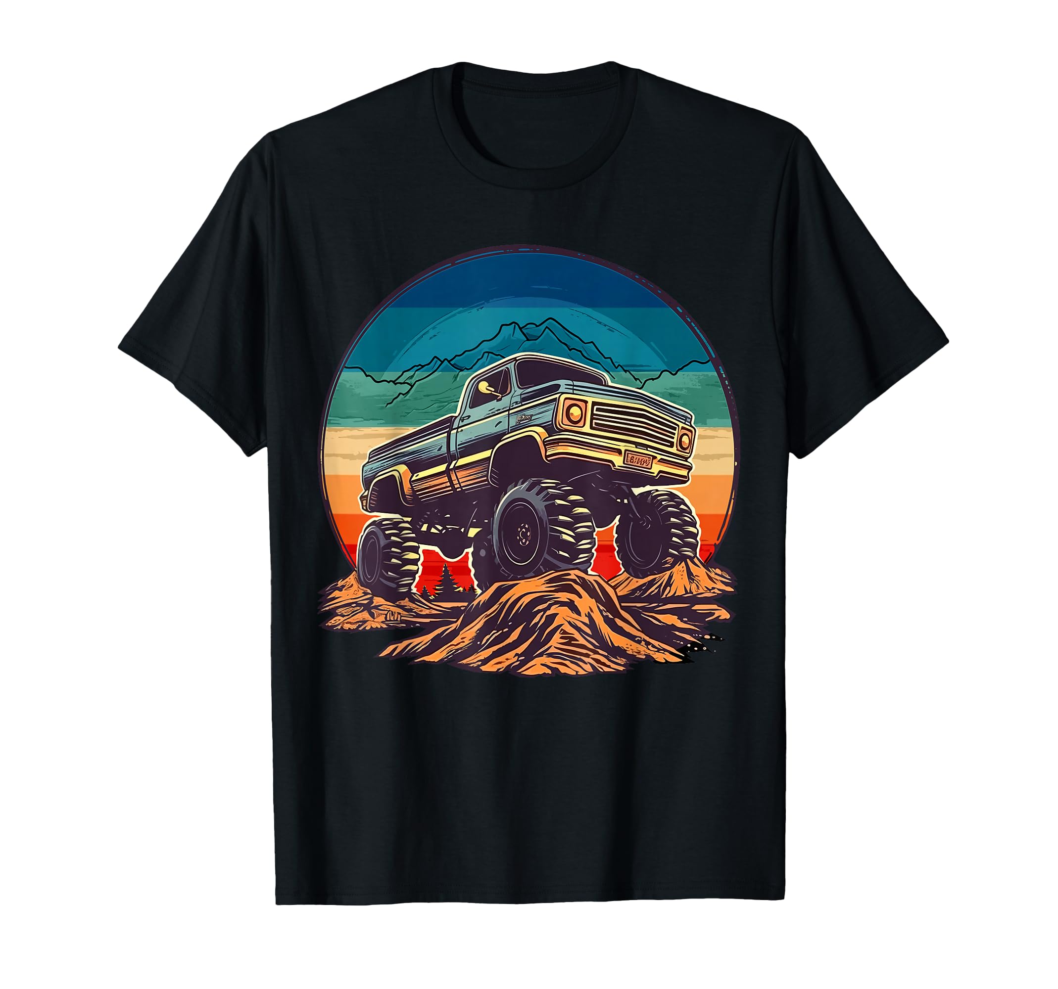 Retro Vintage Monster Truck Retro Sunset Monster Truck Boys T-Shirt