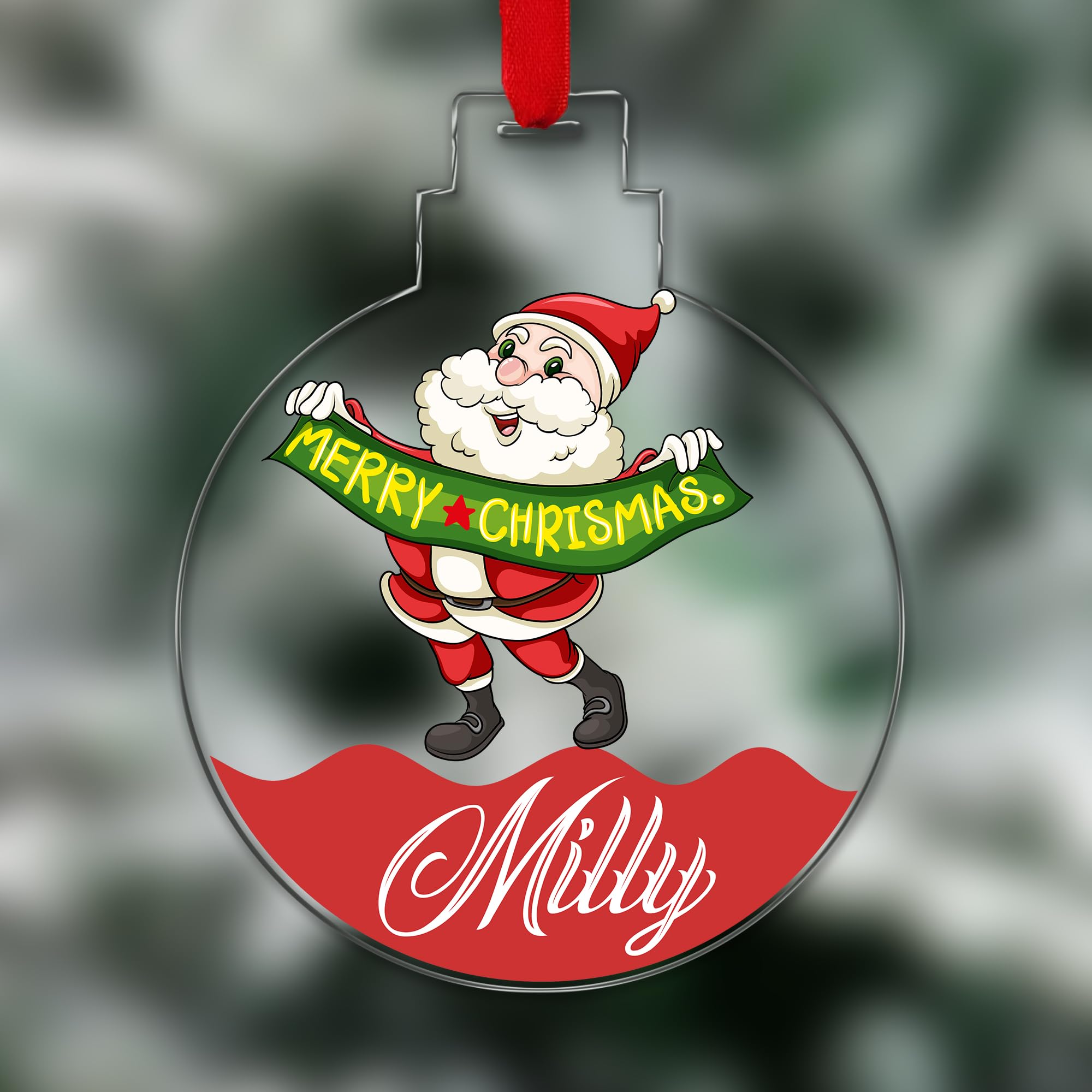 Kreatesquare Design 7 Personalised Christmas Tree Decorations Baubles With Cute Santa & Name | Xmas Tree Decoration Hanging Ornaments Personalised Bauble For Xmas Decorations