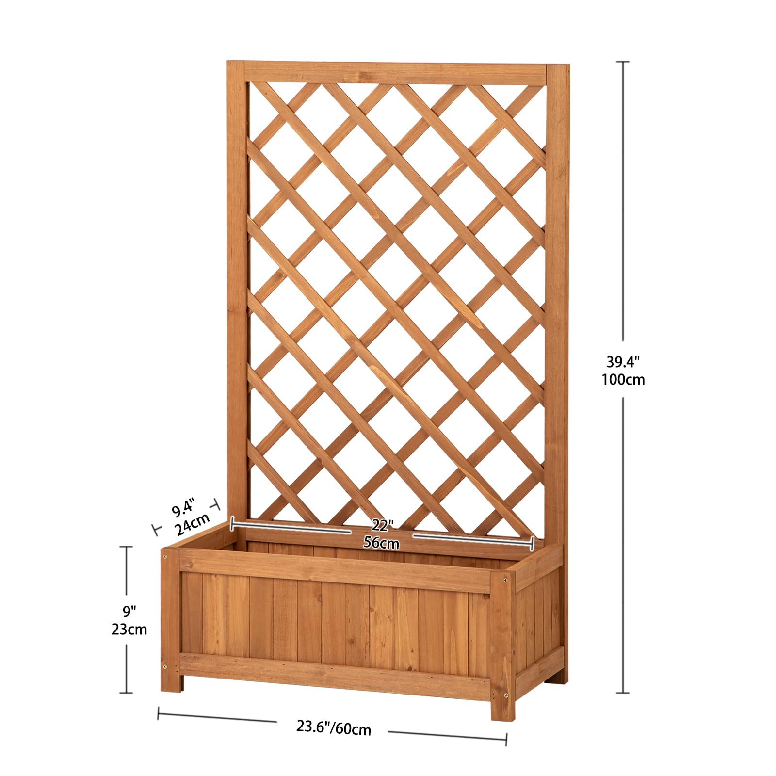 Aiuola rialzata con traliccio in legno, fioriera con supporto per piante rampicanti, aiuola verticale da giardino per fiori, verdure ed erbe, fioriera per balcone, terrazza e giardino, altezza 100 cm