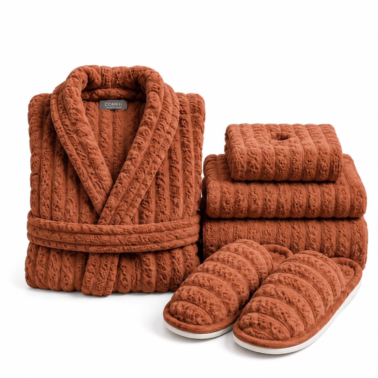 Bathrobe Set for Men & Women with Towels & Slippers | Soft Microfiber Spa Bath Set | Premium Bathroom Combo Gift Pack | Free Size | Cream White-image-39
