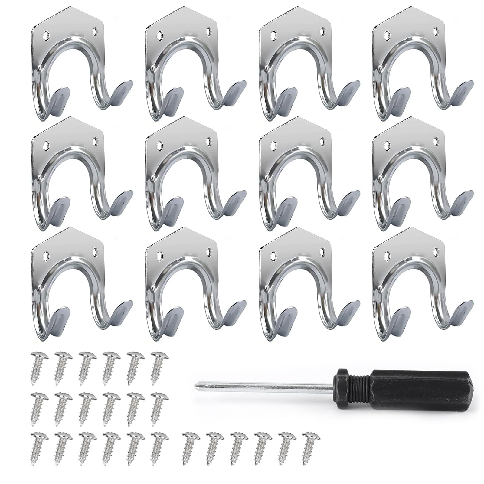 Puedno 12 Pack Tool Hooks for Garage, Heavy Duty Tool Hanger Hooks Set, Garage Organization Hooks, Wall Mounted Storage Hooks for Shed Garden Garage Storage Hooks Spade Hooks