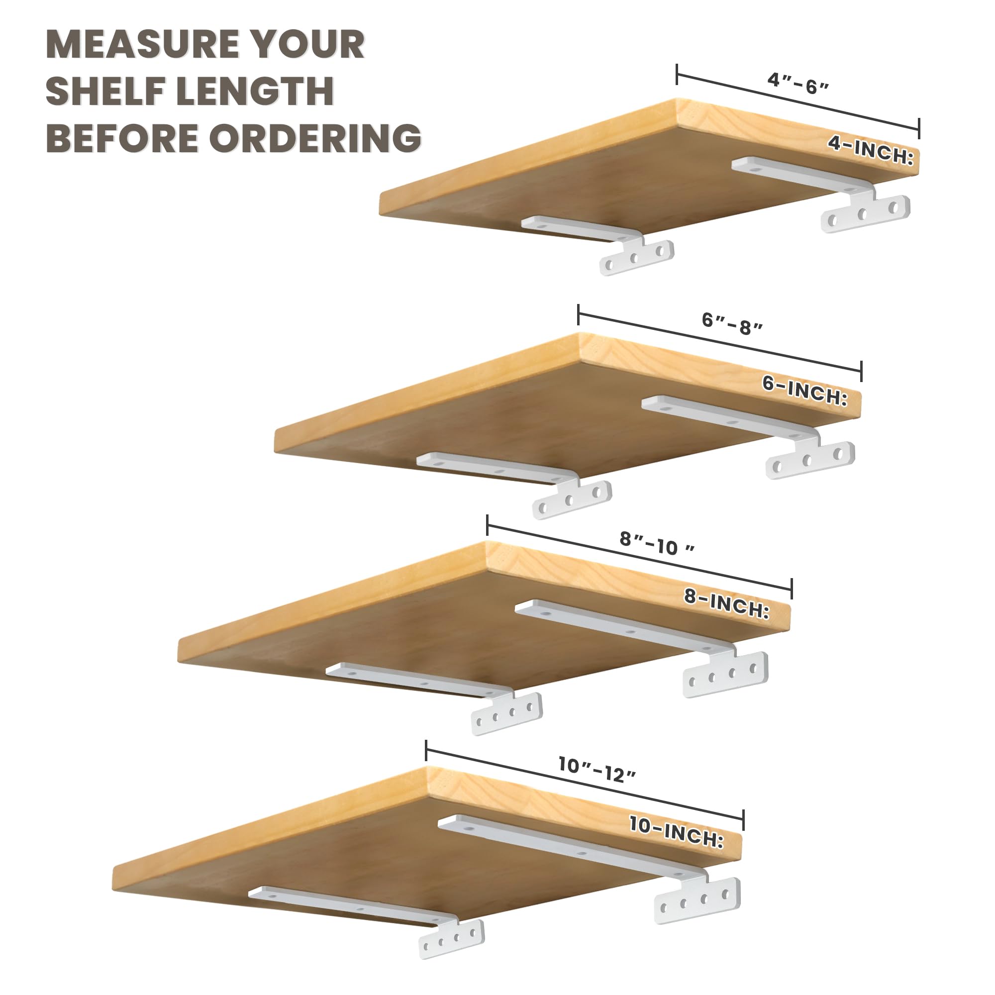 Alise Soportes flotantes para estantes, 4 unidades, soportes en L para tablero de madera, soportes de pared para estantes, soporte en L resistente de metal, soportes de esquina para hogar, jardín