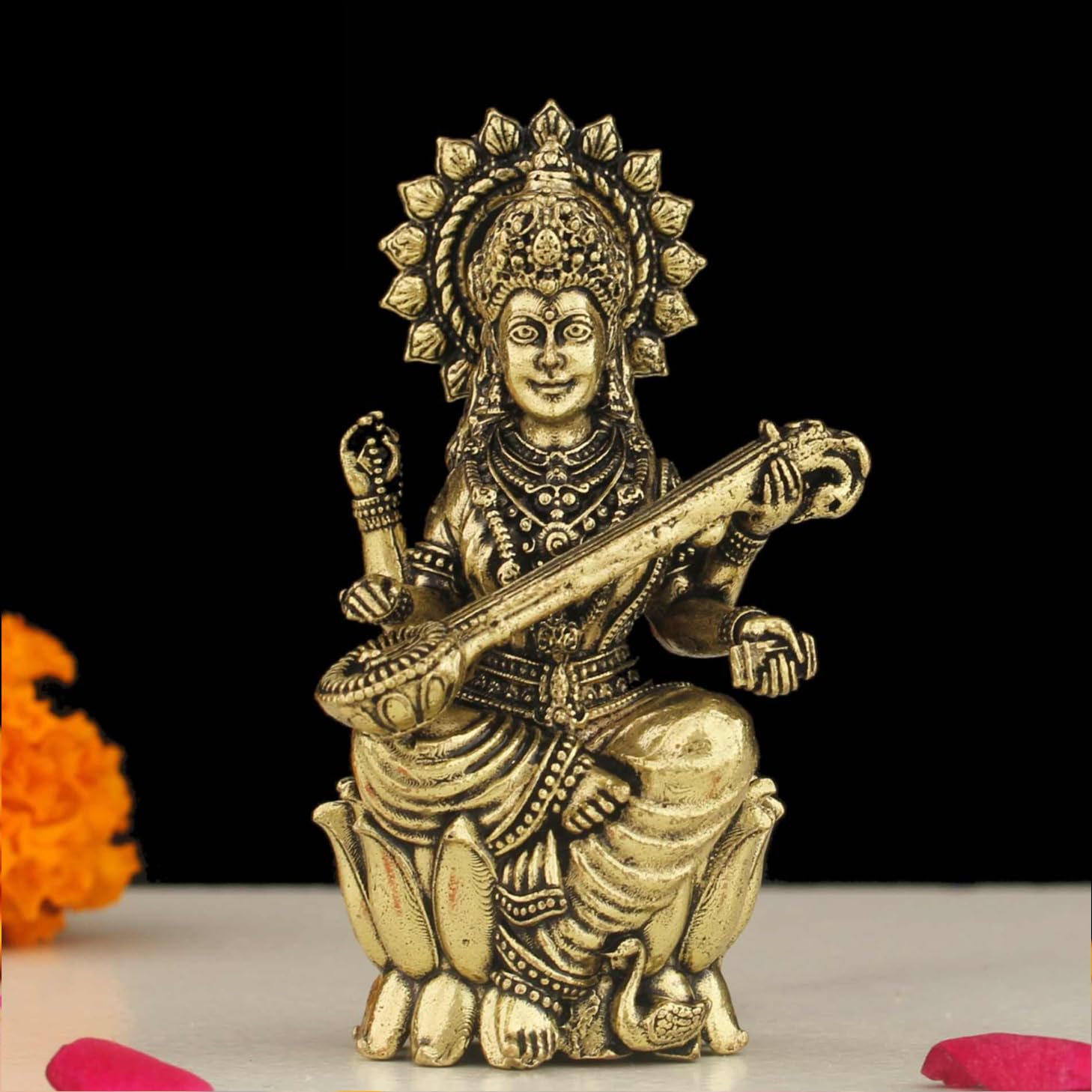 Saraswati Statue - Brass Goddess Idol for Home -9