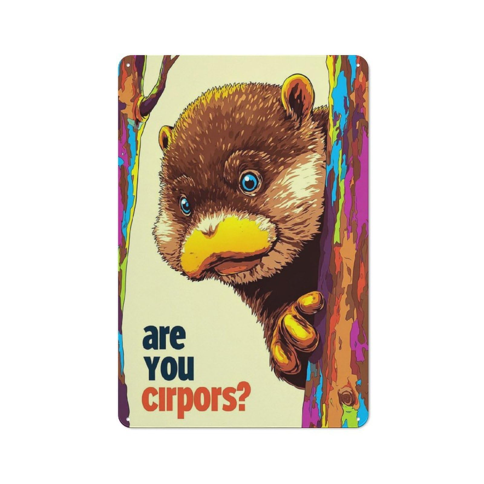 Junmoney Curious Otter In Rainbow Tree Vintage Metal Plaque 30X20cm For Workshop Wall, For Kitchen And Home Bar Decor, For Home Office And Studio Walls